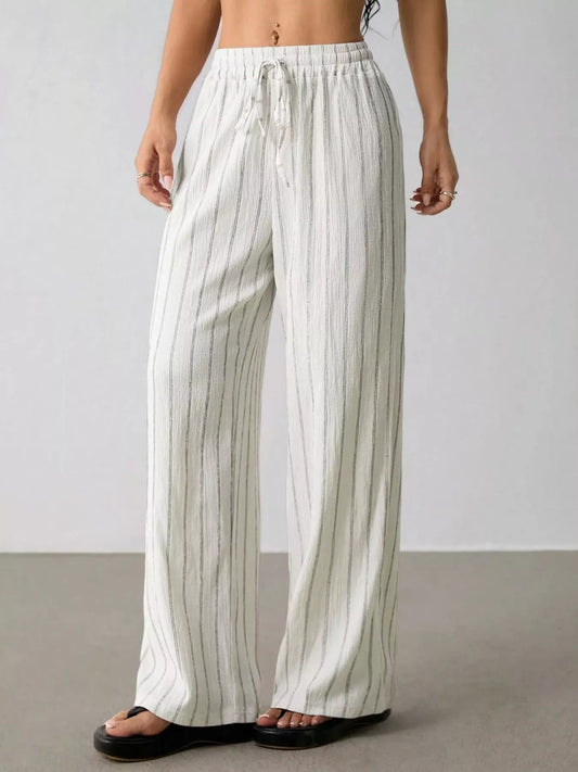 Striped Wide-Leg Drawstring Pants - PBNJ FASHIONS