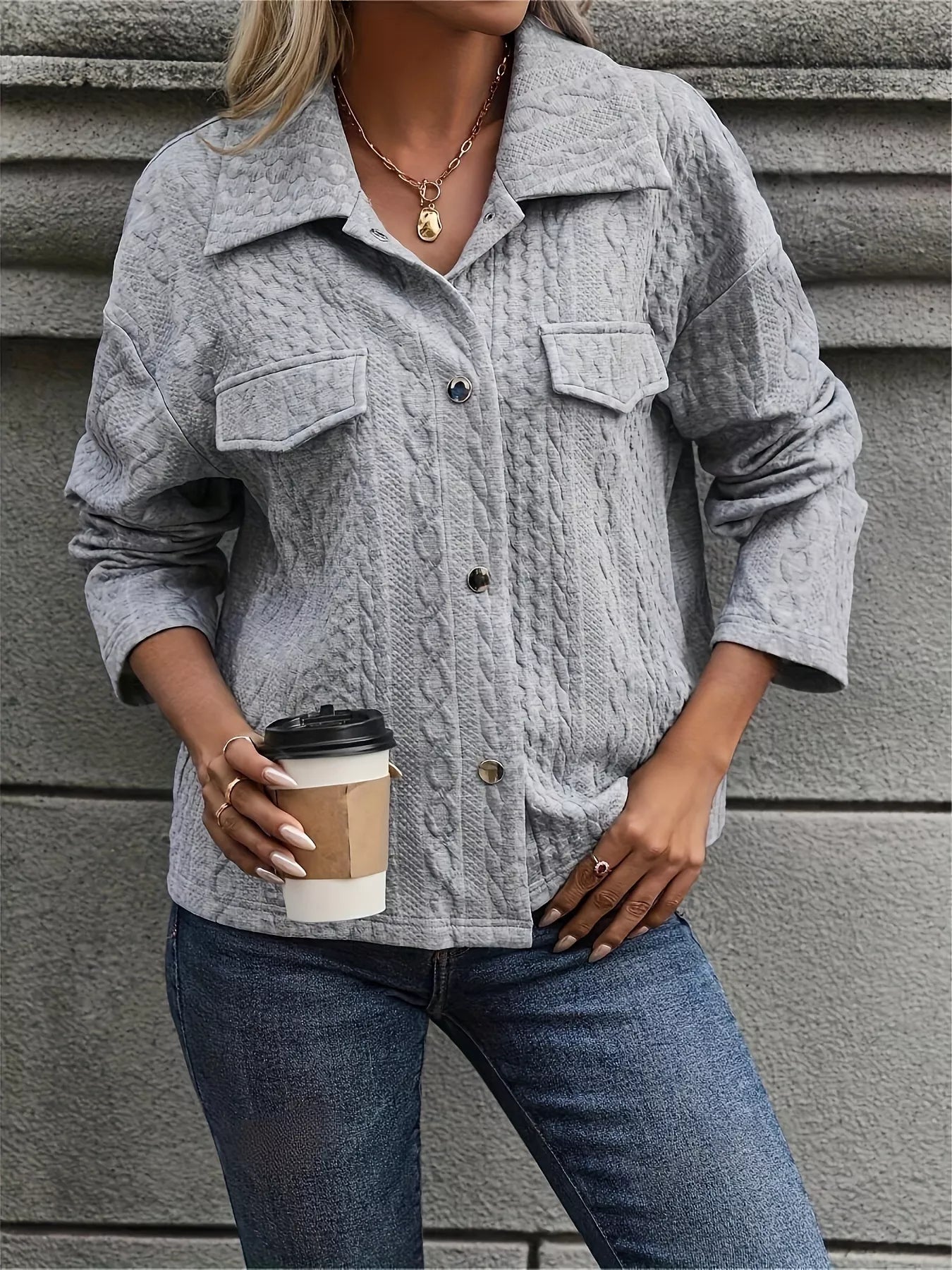 Textured Knit Button - Up Jacket - PBNJ FASHIONS