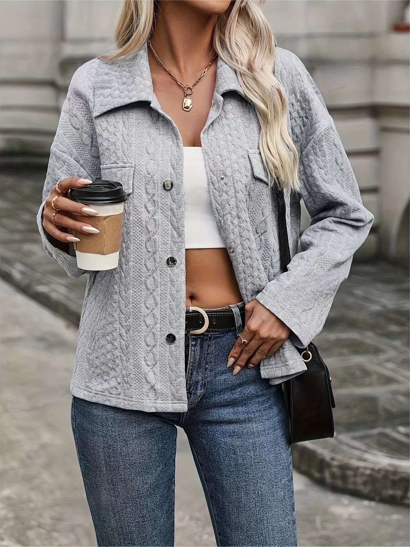 Textured Knit Button - Up Jacket - PBNJ FASHIONS