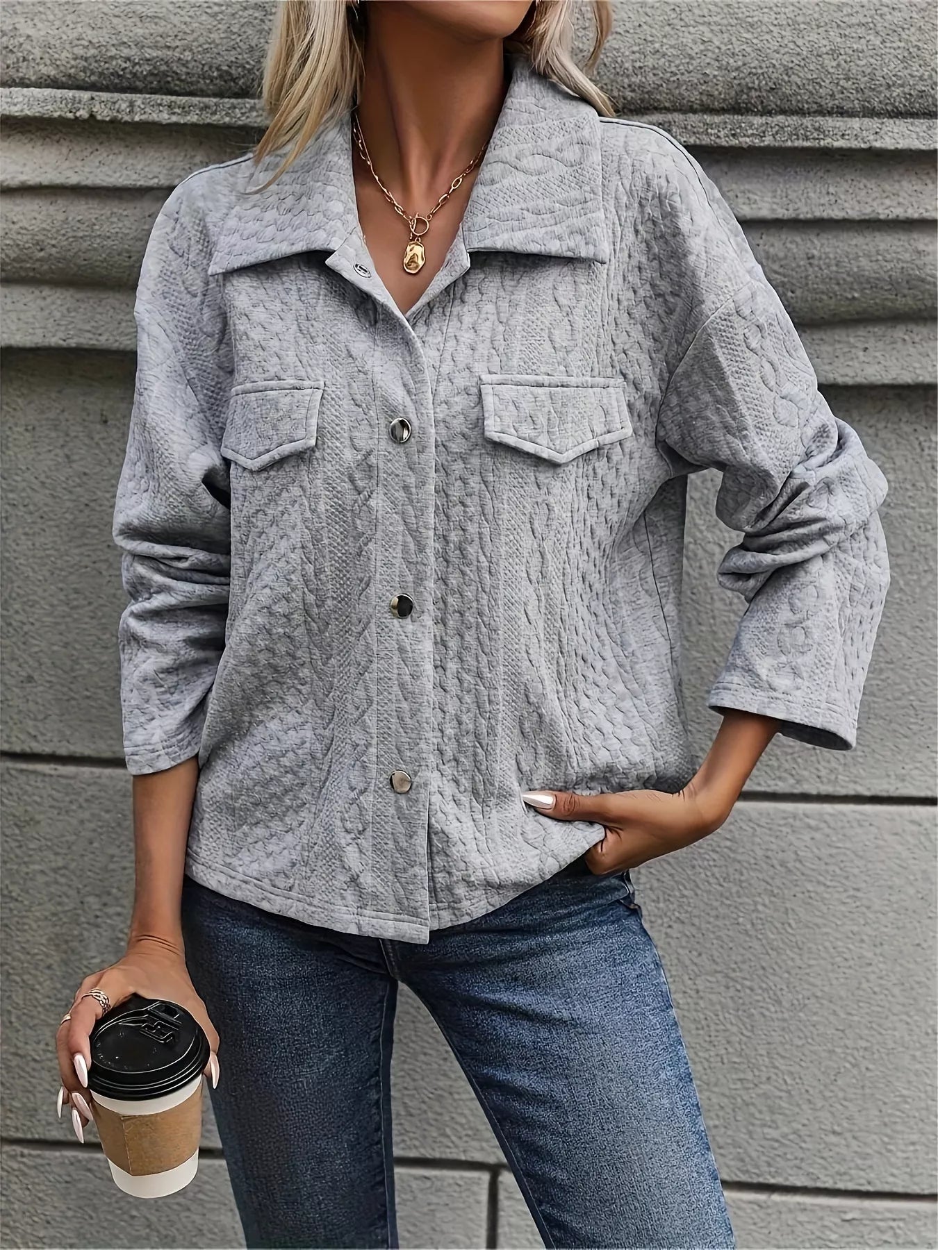 Textured Knit Button - Up Jacket - PBNJ FASHIONS