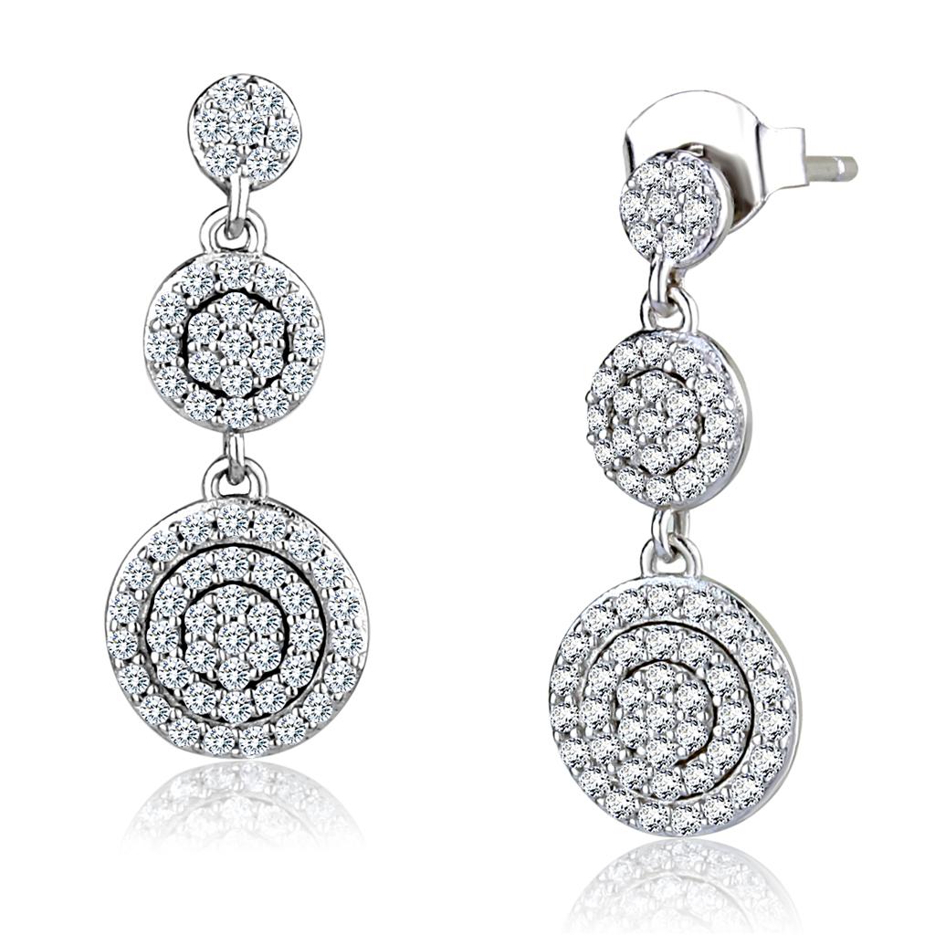 TS494 - Rhodium 925 Sterling Silver Earrings with AAA Grade CZ  in Clear-0
