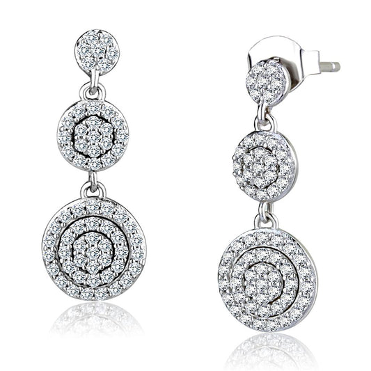 TS494 - Rhodium 925 Sterling Silver Earrings with AAA Grade CZ  in Clear-0
