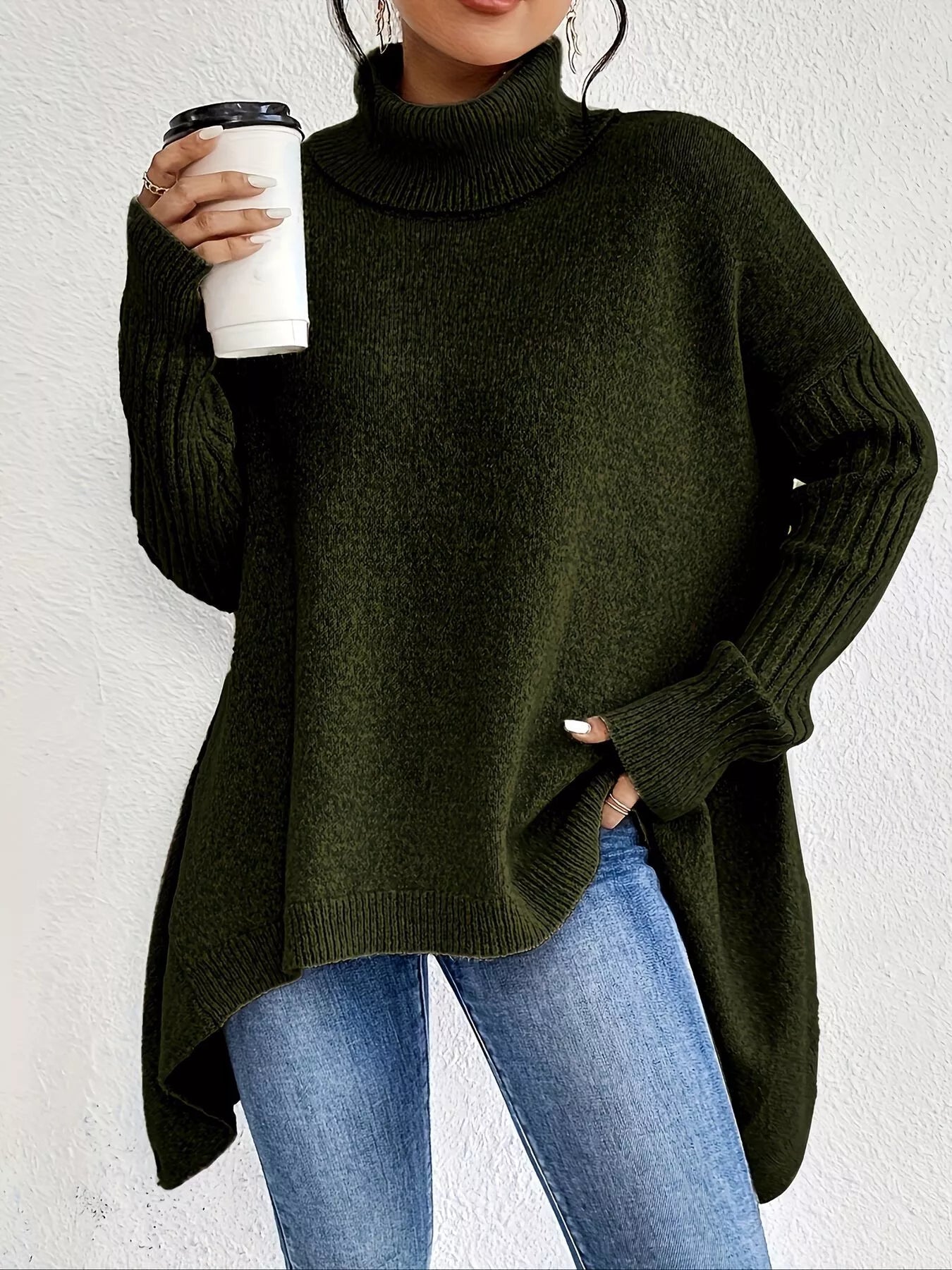 Turtleneck High - Low Hem Sweater - PBNJ FASHIONS