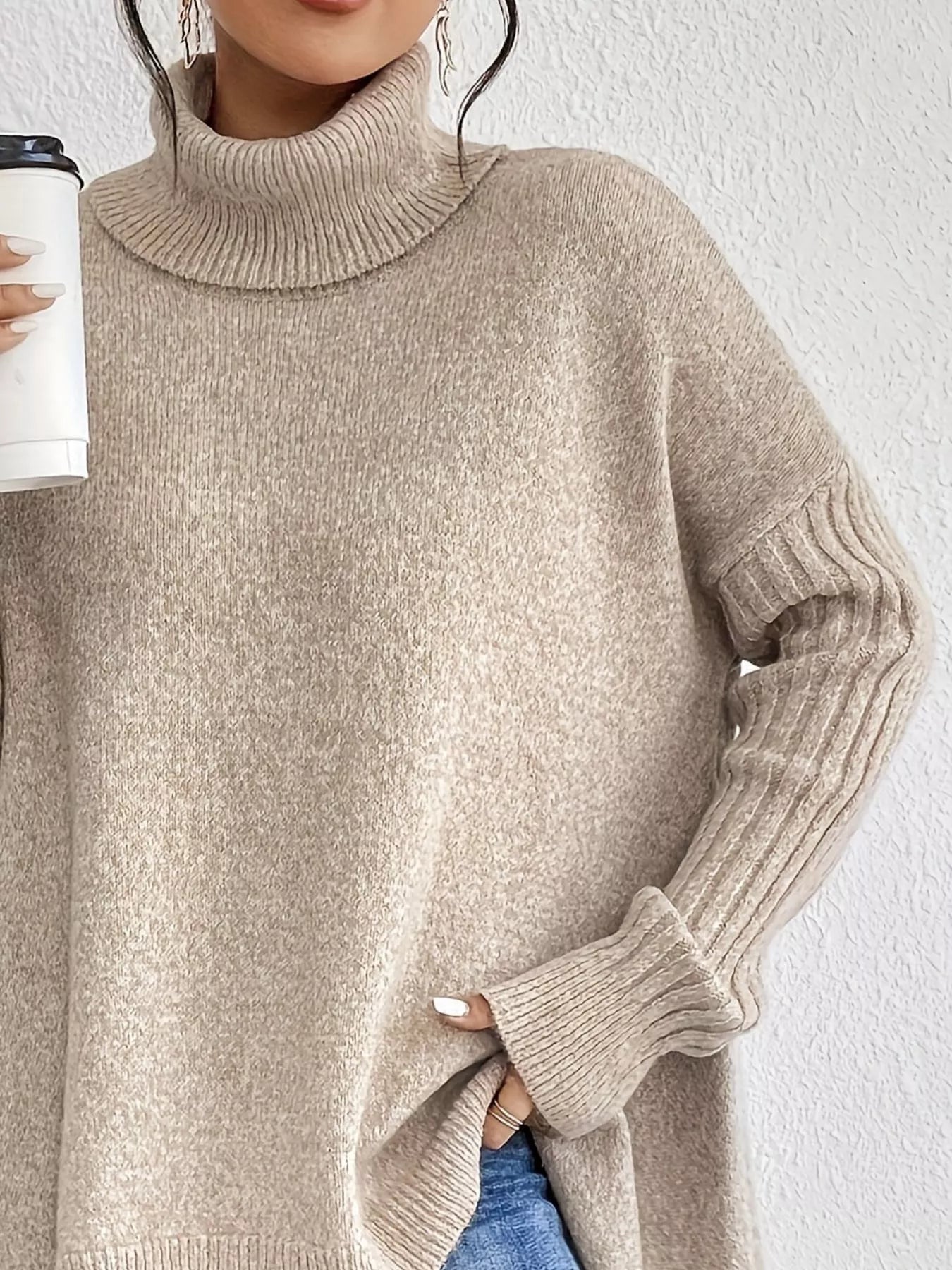 Turtleneck High - Low Hem Sweater - PBNJ FASHIONS
