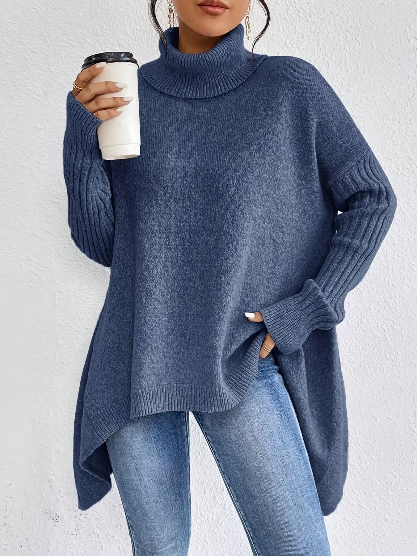 Turtleneck High - Low Hem Sweater - PBNJ FASHIONS