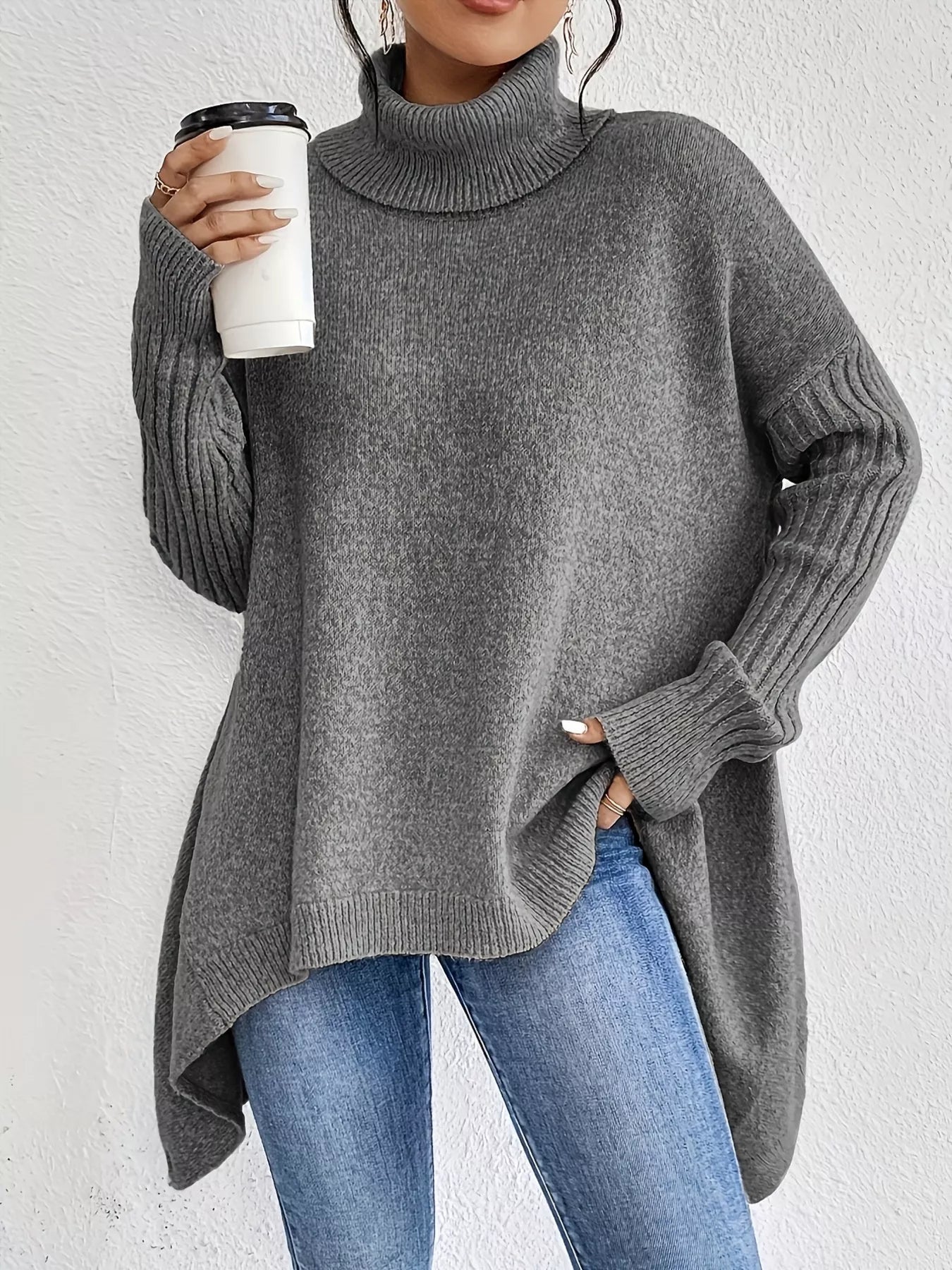 Turtleneck High - Low Hem Sweater - PBNJ FASHIONS