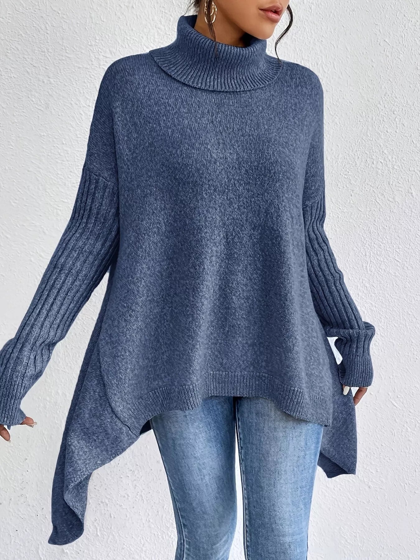 Turtleneck High - Low Hem Sweater - PBNJ FASHIONS