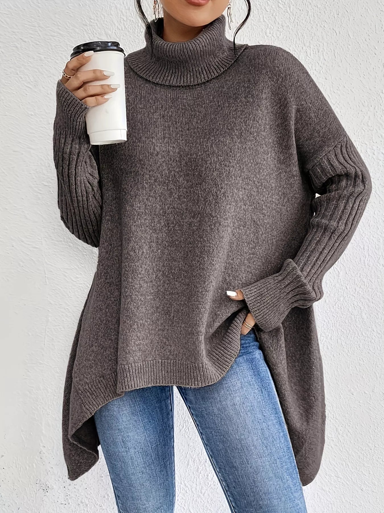 Turtleneck High - Low Hem Sweater - PBNJ FASHIONS