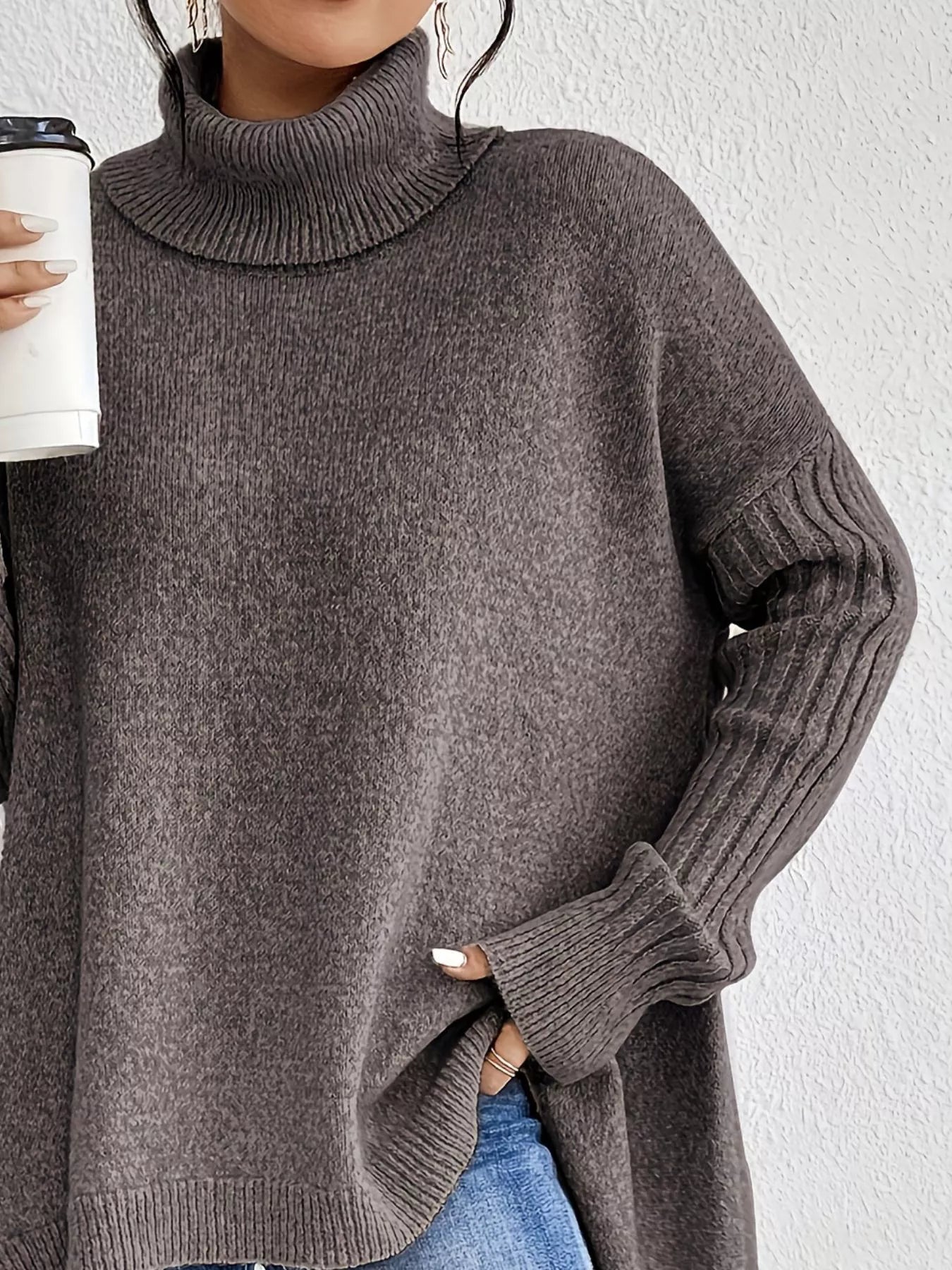 Turtleneck High - Low Hem Sweater - PBNJ FASHIONS