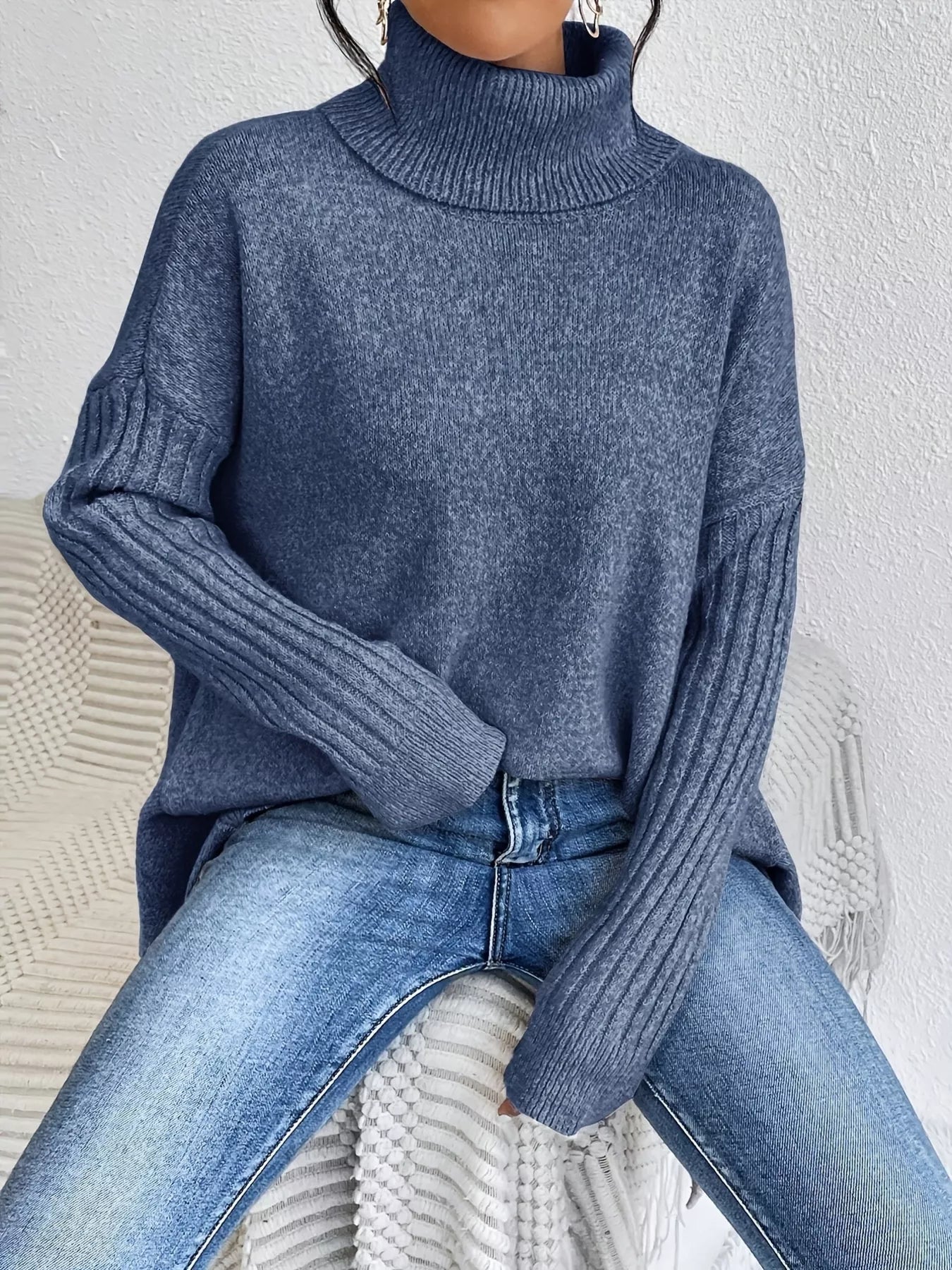 Turtleneck High - Low Hem Sweater - PBNJ FASHIONS