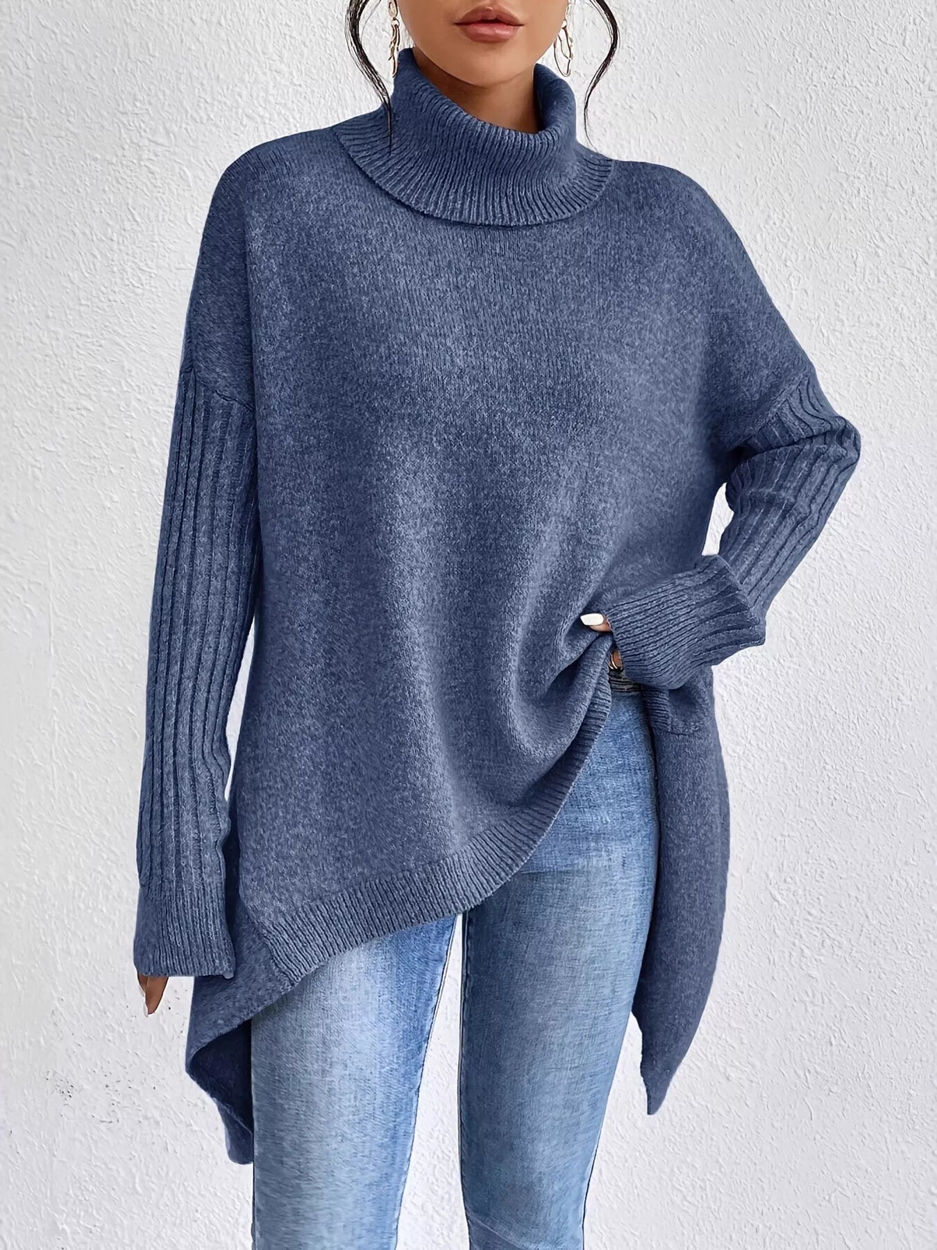 Turtleneck High - Low Hem Sweater - PBNJ FASHIONS