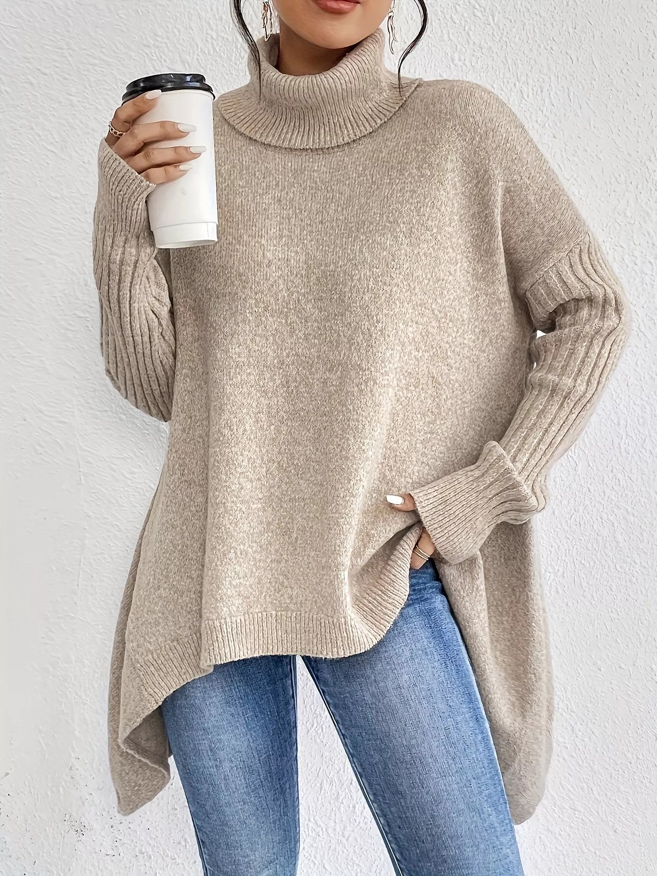 Turtleneck High - Low Hem Sweater - PBNJ FASHIONS