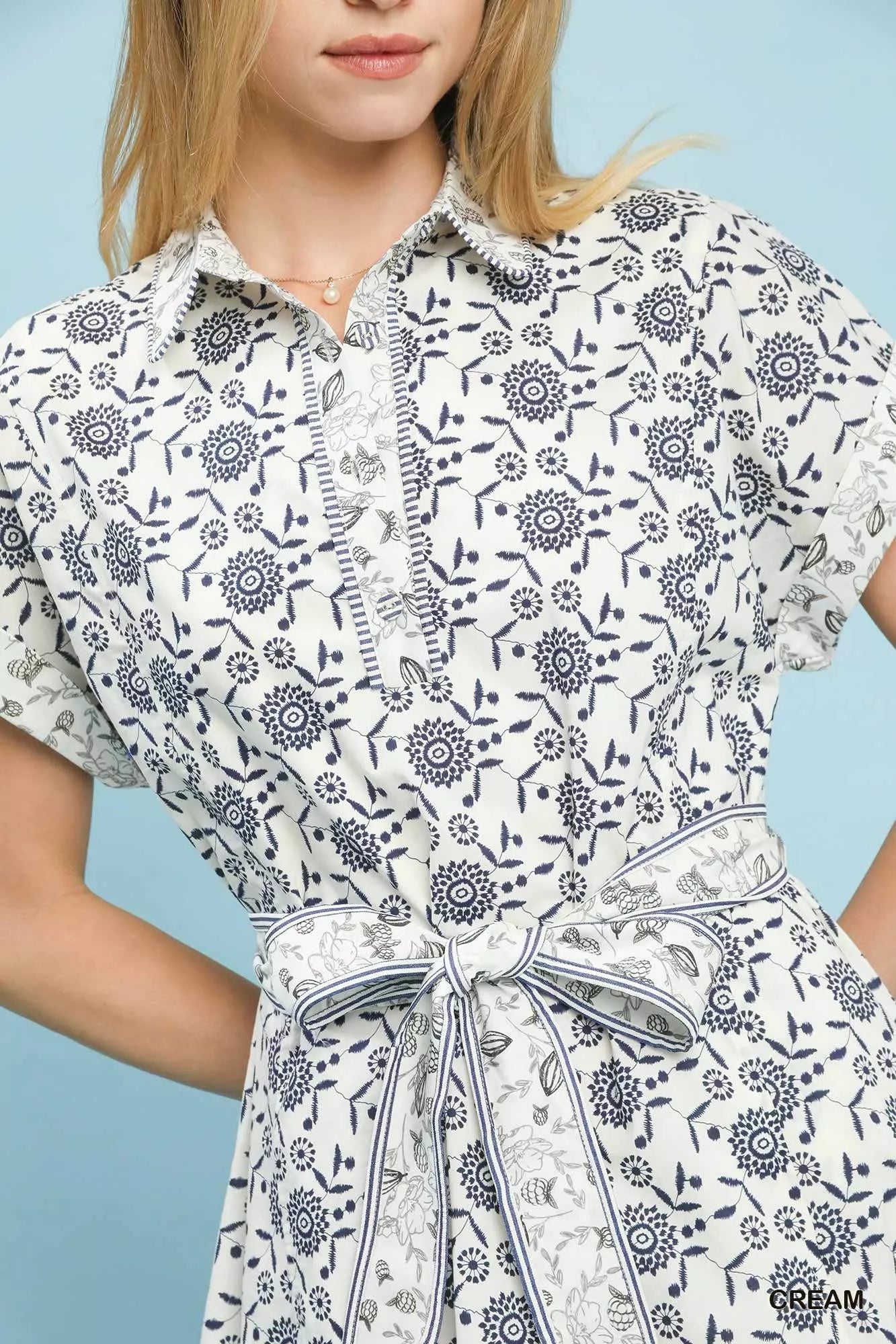 Umgee Border Print Belted Shirt Dress - PBNJ FASHIONS