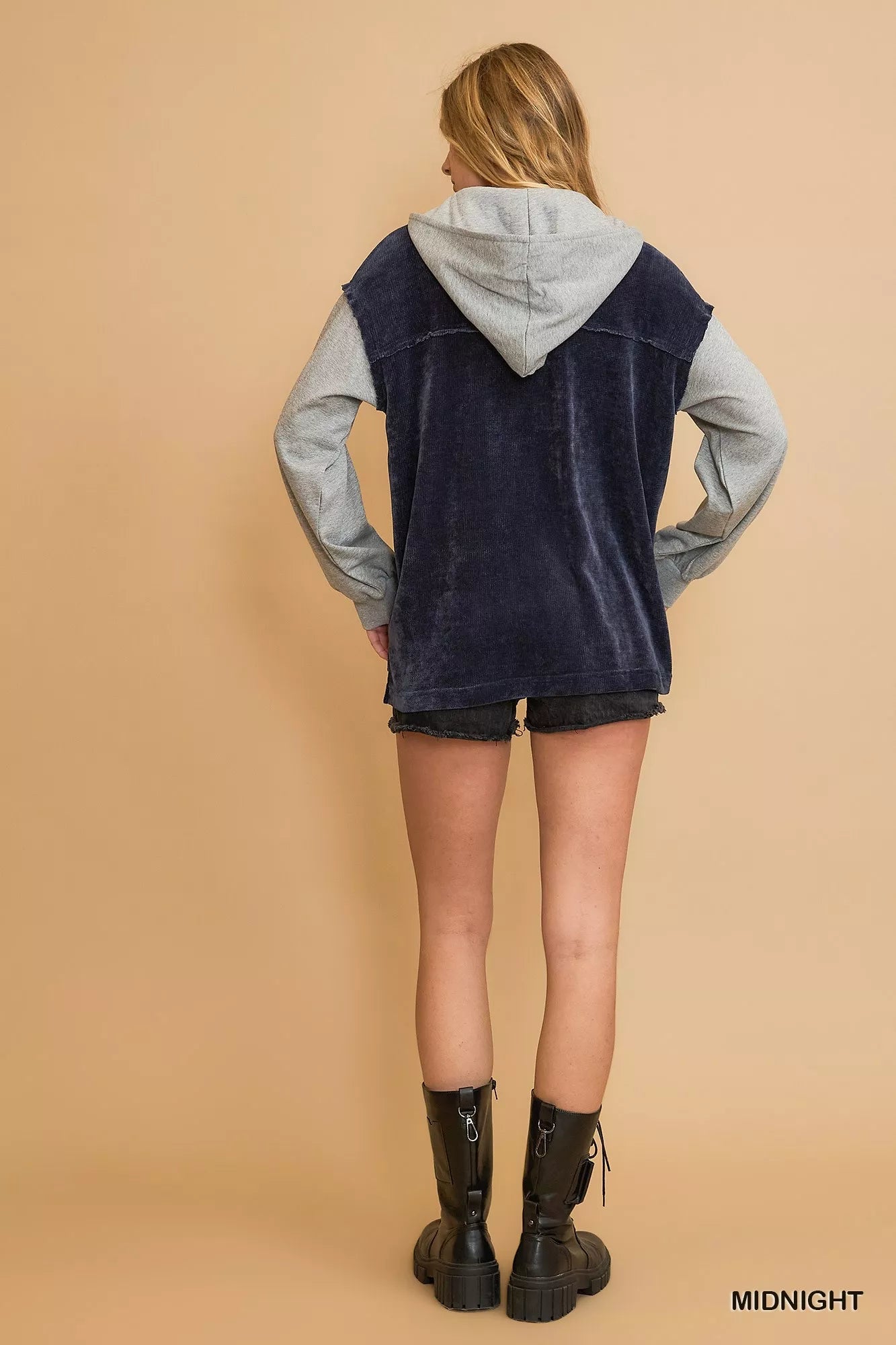 Umgee Contrast Hooded Chenille Jacket - PBNJ FASHIONS
