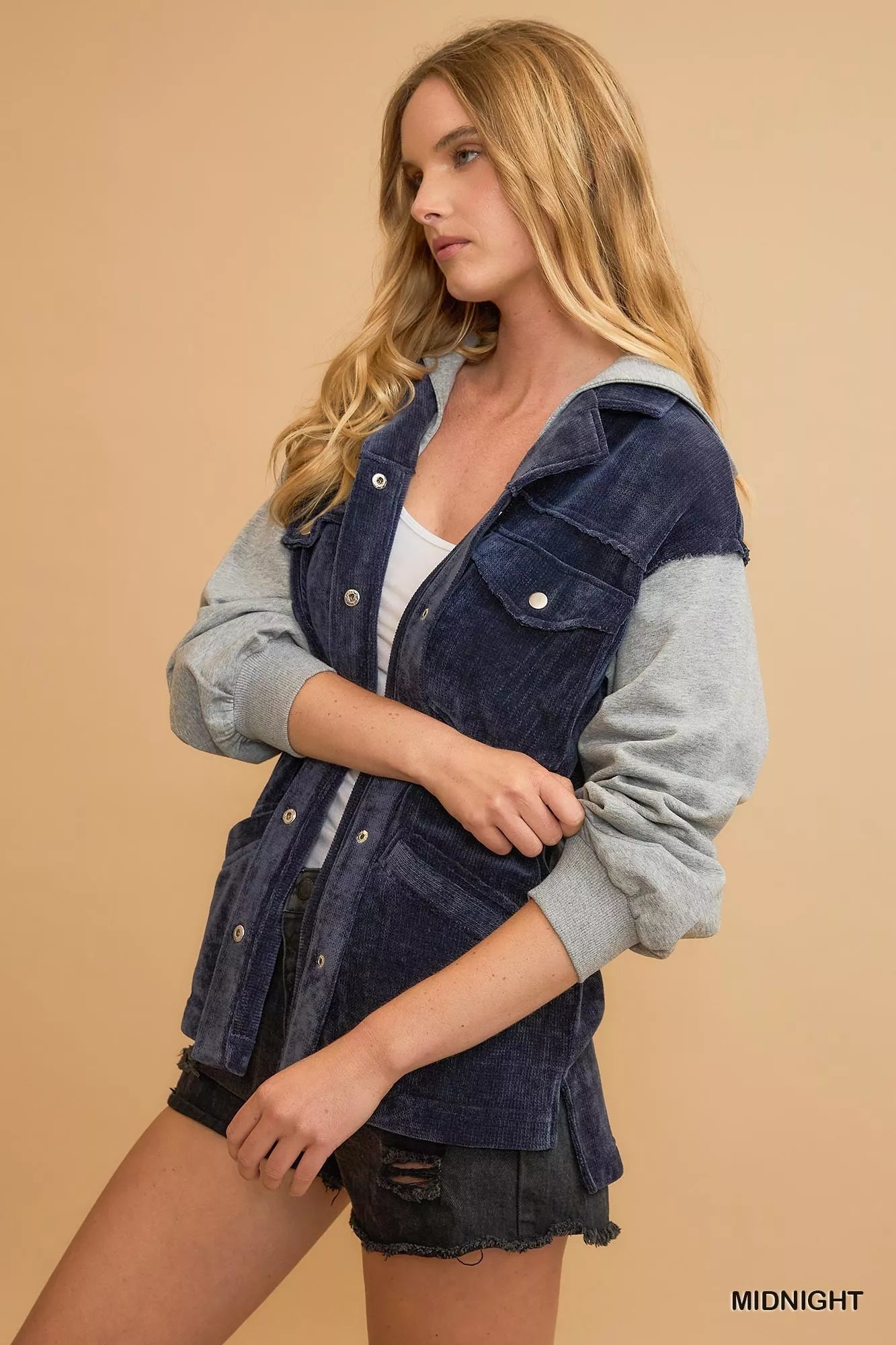Umgee Contrast Hooded Chenille Jacket - PBNJ FASHIONS