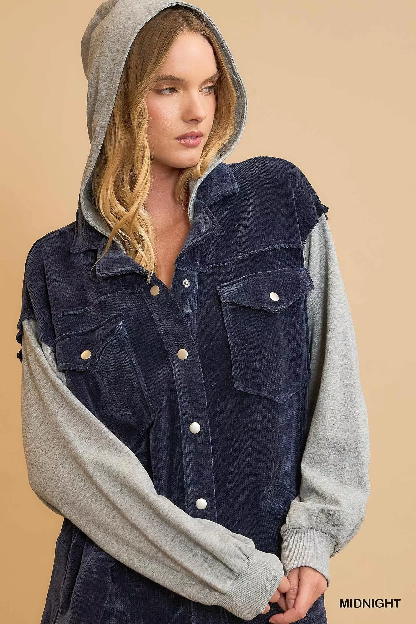 Umgee Contrast Hooded Chenille Jacket - PBNJ FASHIONS