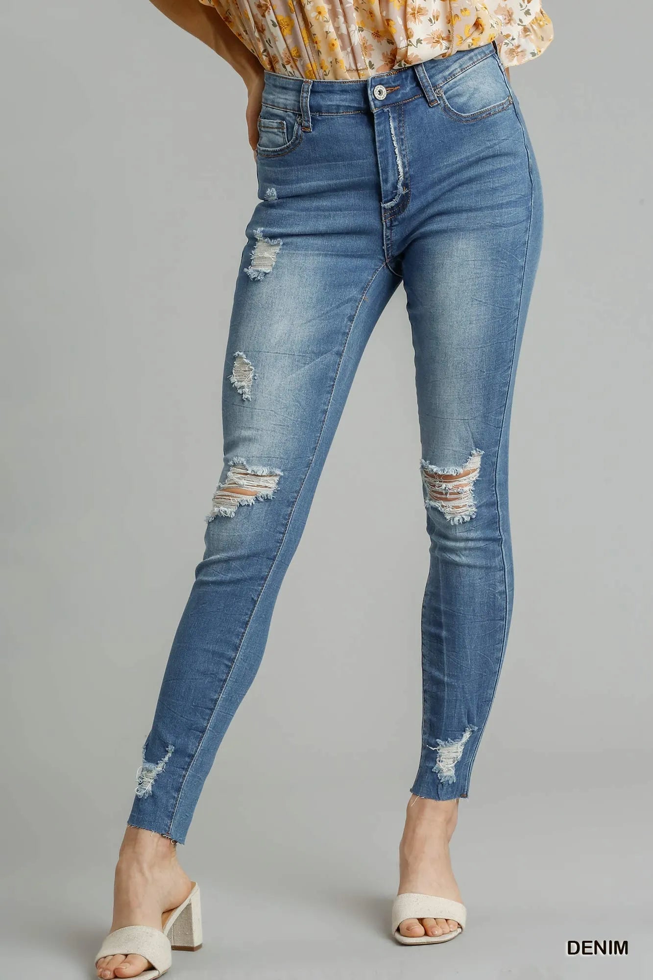 Umgee Distressed Skinny Jeans with Edge Detail - PBNJ FASHIONS