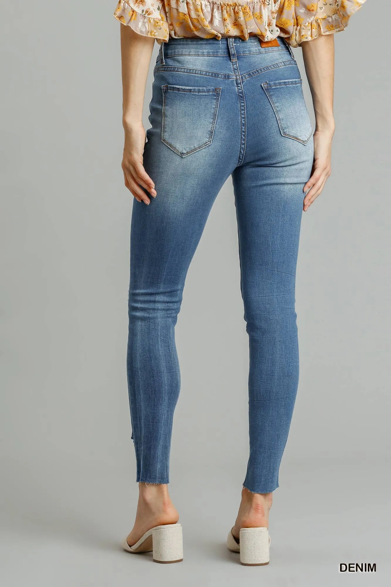 Umgee Distressed Skinny Jeans with Edge Detail - PBNJ FASHIONS