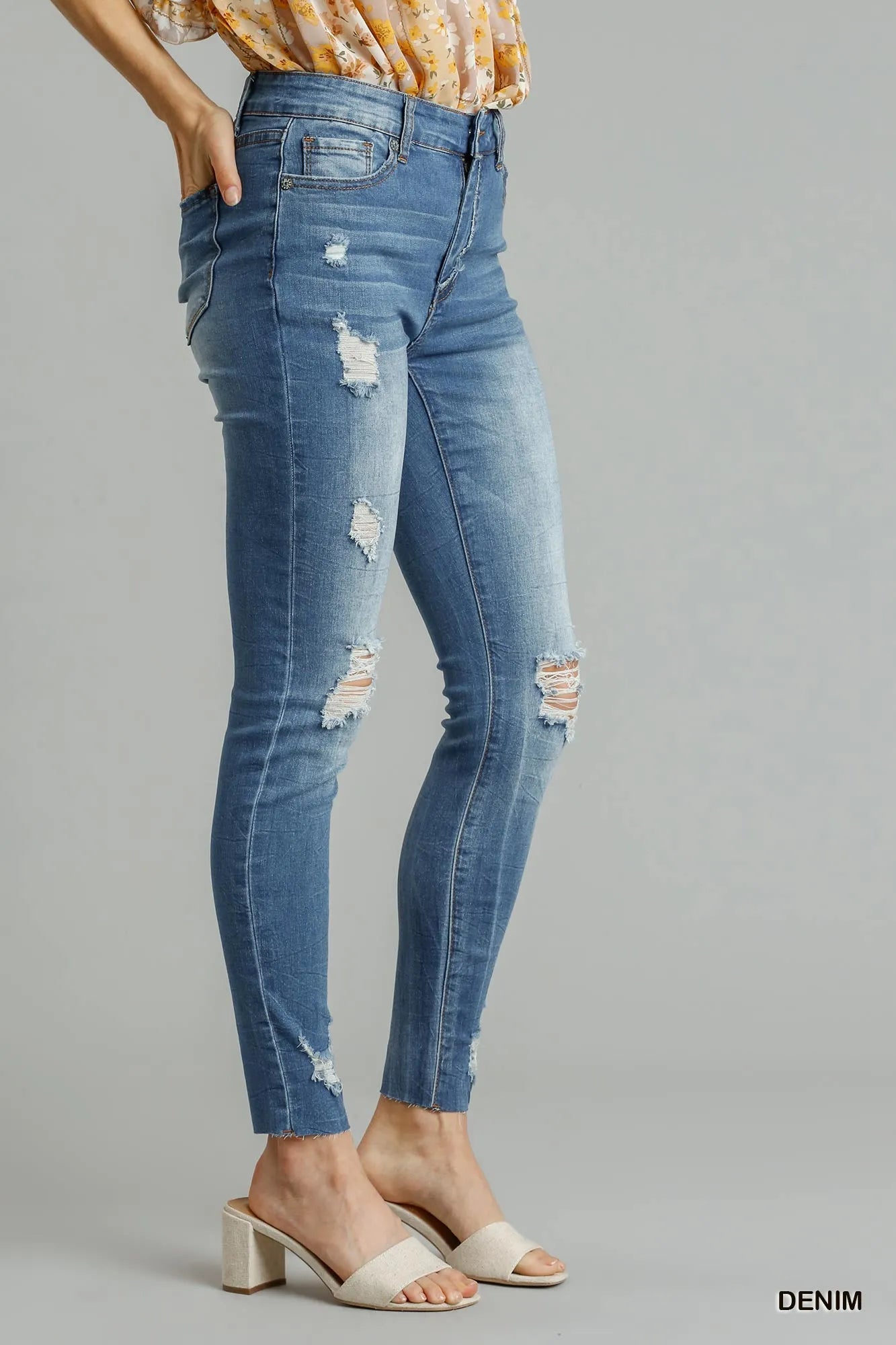Umgee Distressed Skinny Jeans with Edge Detail - PBNJ FASHIONS