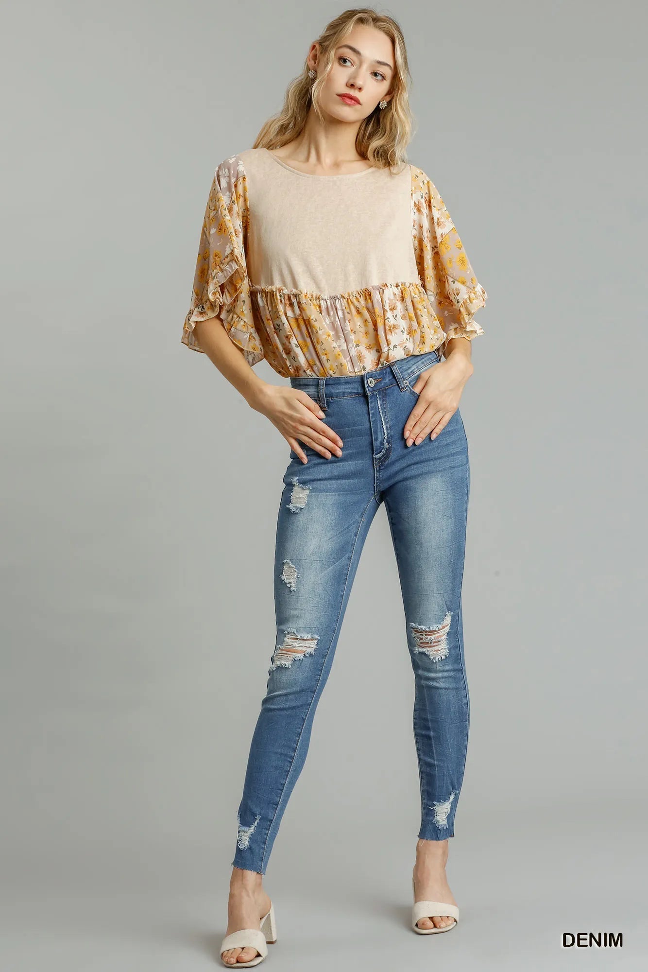 Umgee Distressed Skinny Jeans with Edge Detail - PBNJ FASHIONS
