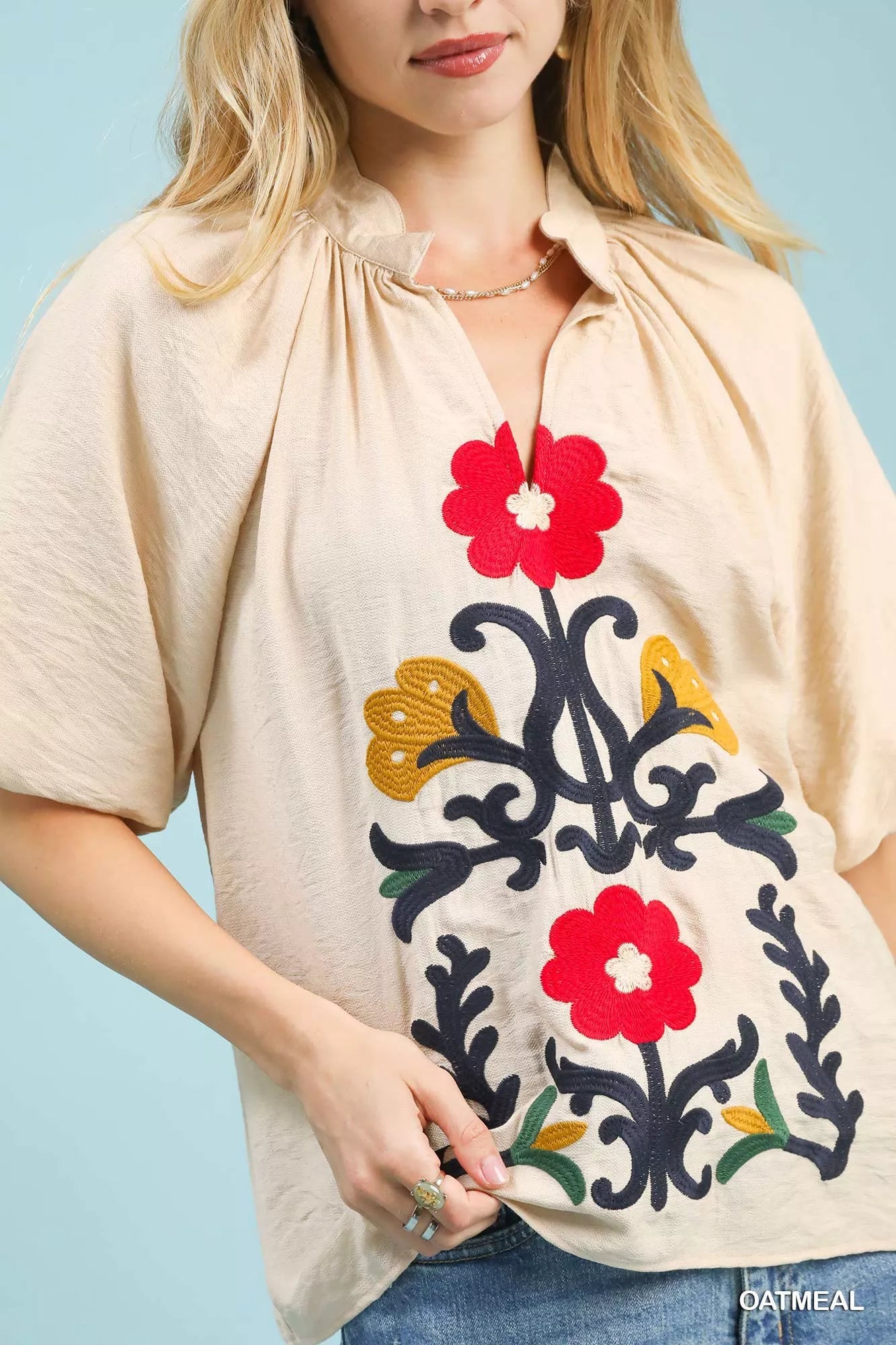 Umgee Embroidered Boho Puff Sleeve Blouse - PBNJ FASHIONS