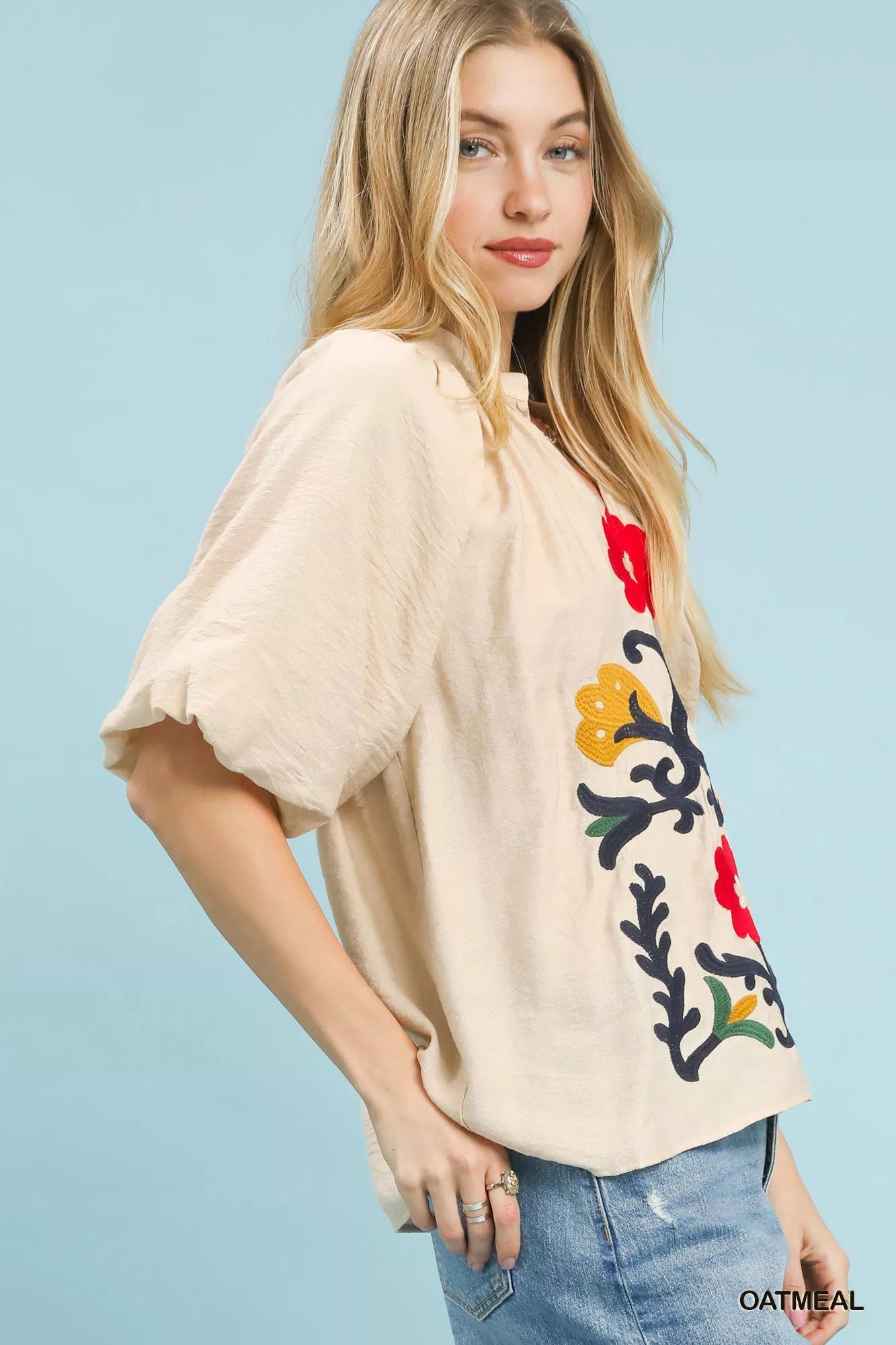 Umgee Embroidered Boho Puff Sleeve Blouse - PBNJ FASHIONS
