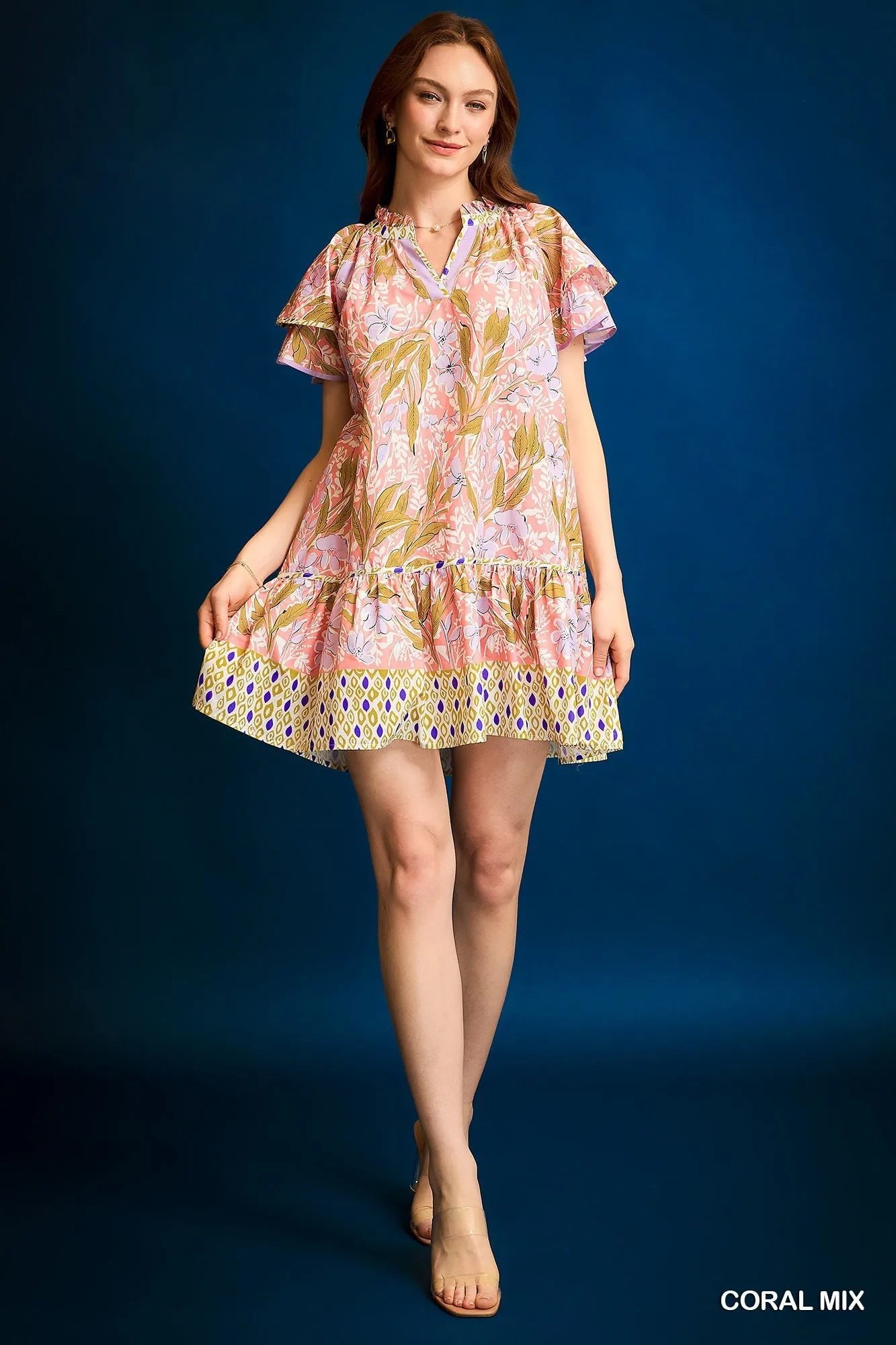 Umgee Floral Ruffle - Sleeve Tunic Dress - PBNJ FASHIONS