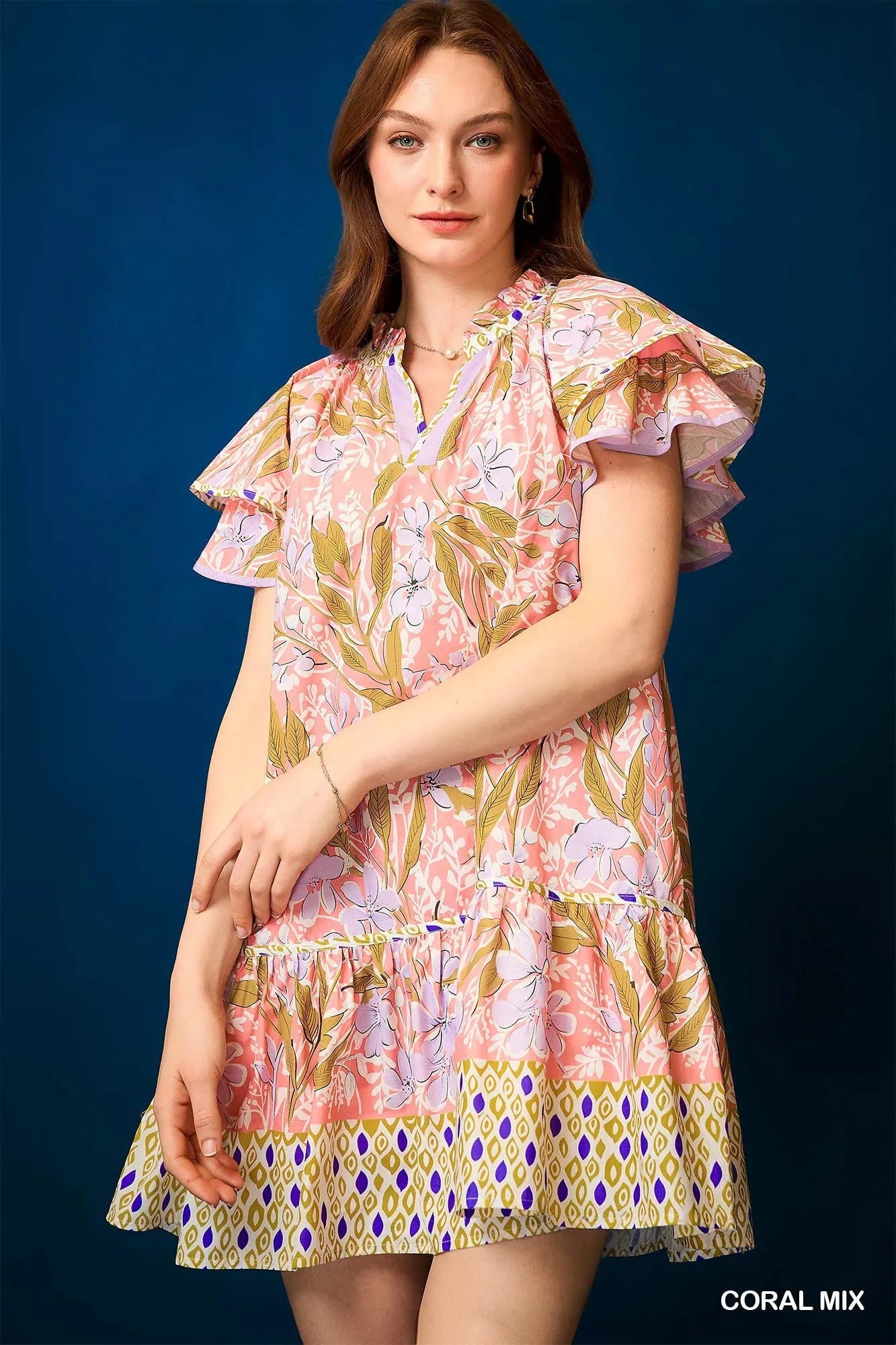 Umgee Floral Ruffle - Sleeve Tunic Dress - PBNJ FASHIONS