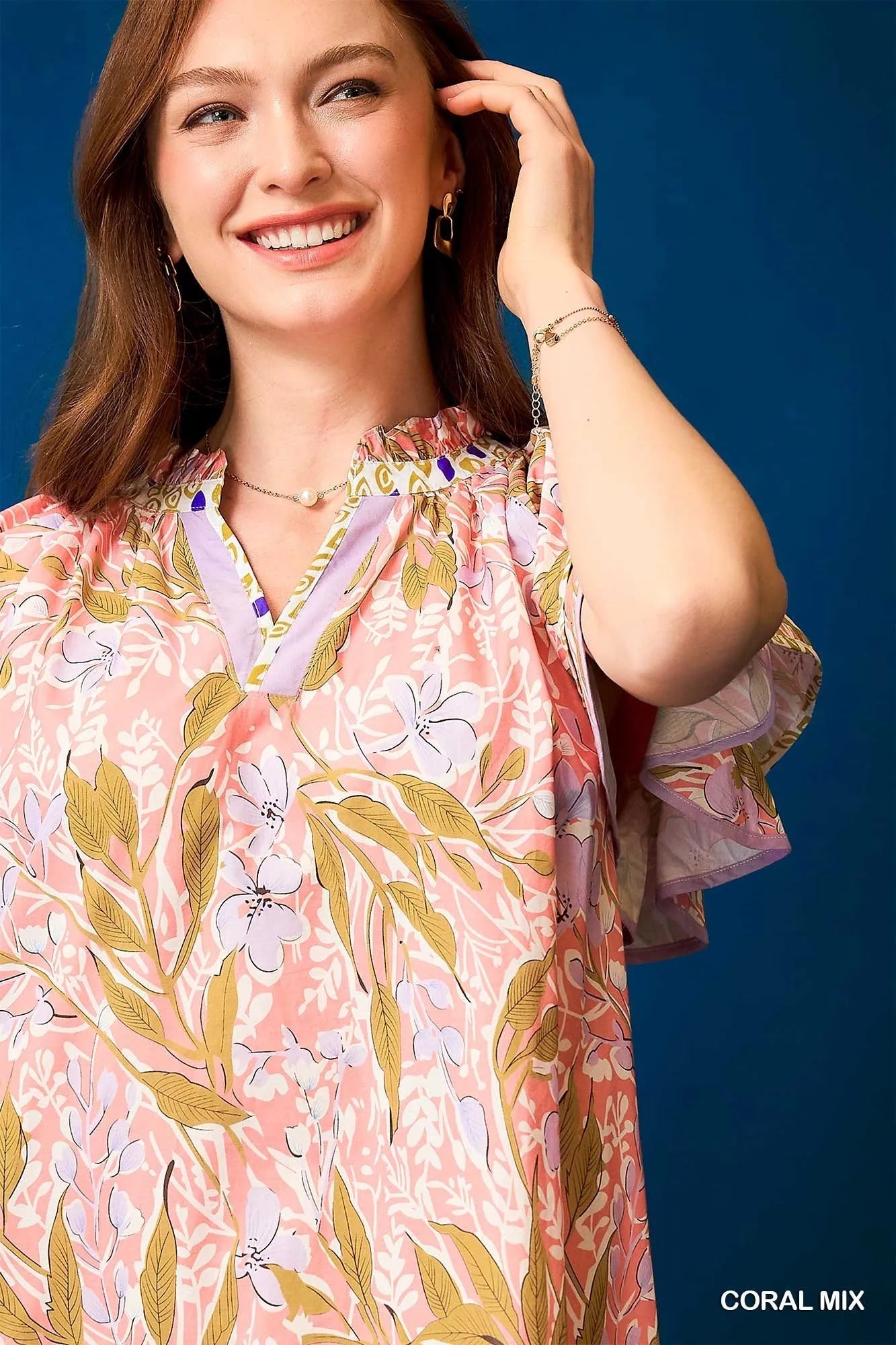 Umgee Floral Ruffle - Sleeve Tunic Dress - PBNJ FASHIONS