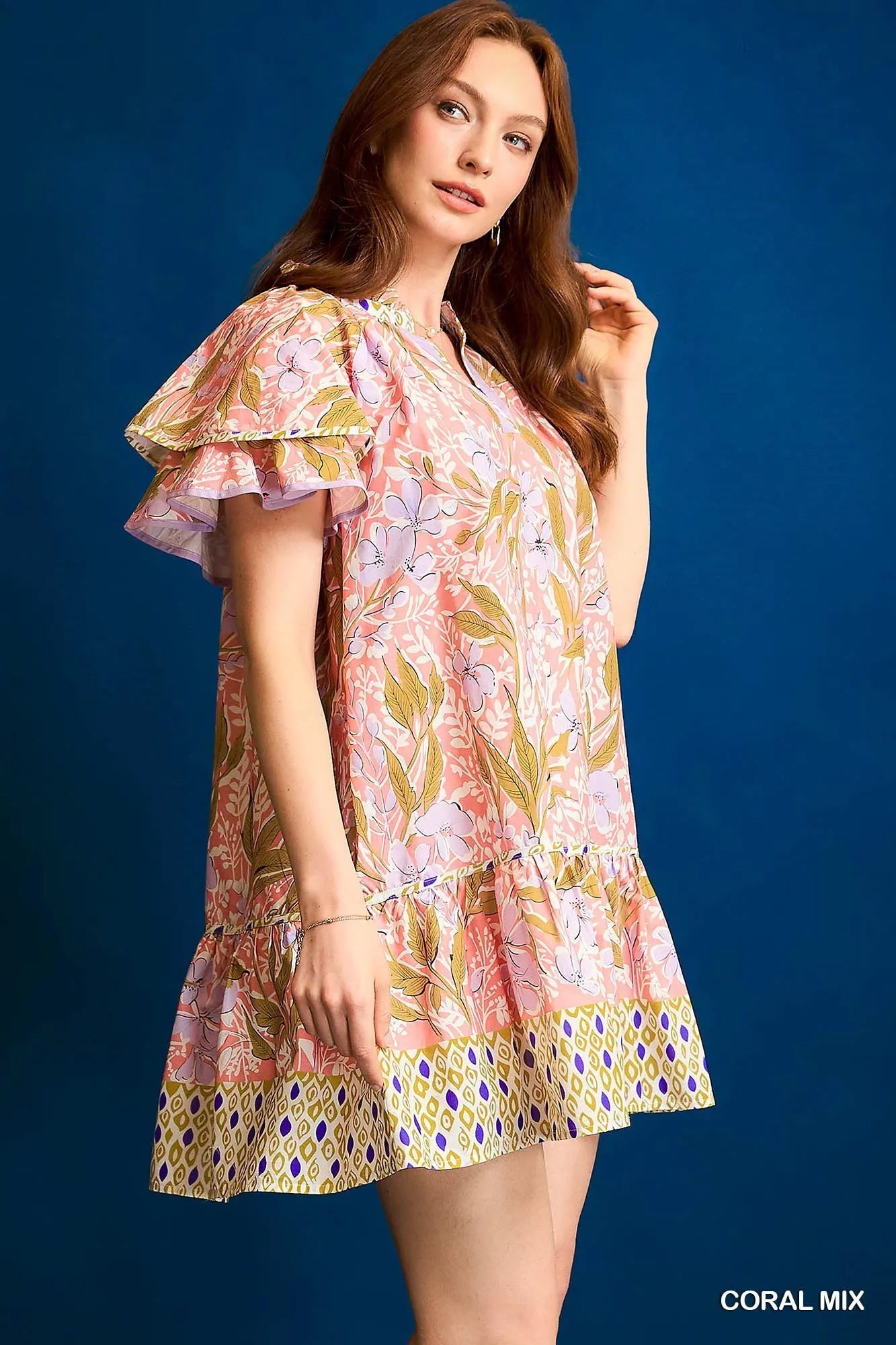 Umgee Floral Ruffle - Sleeve Tunic Dress - PBNJ FASHIONS