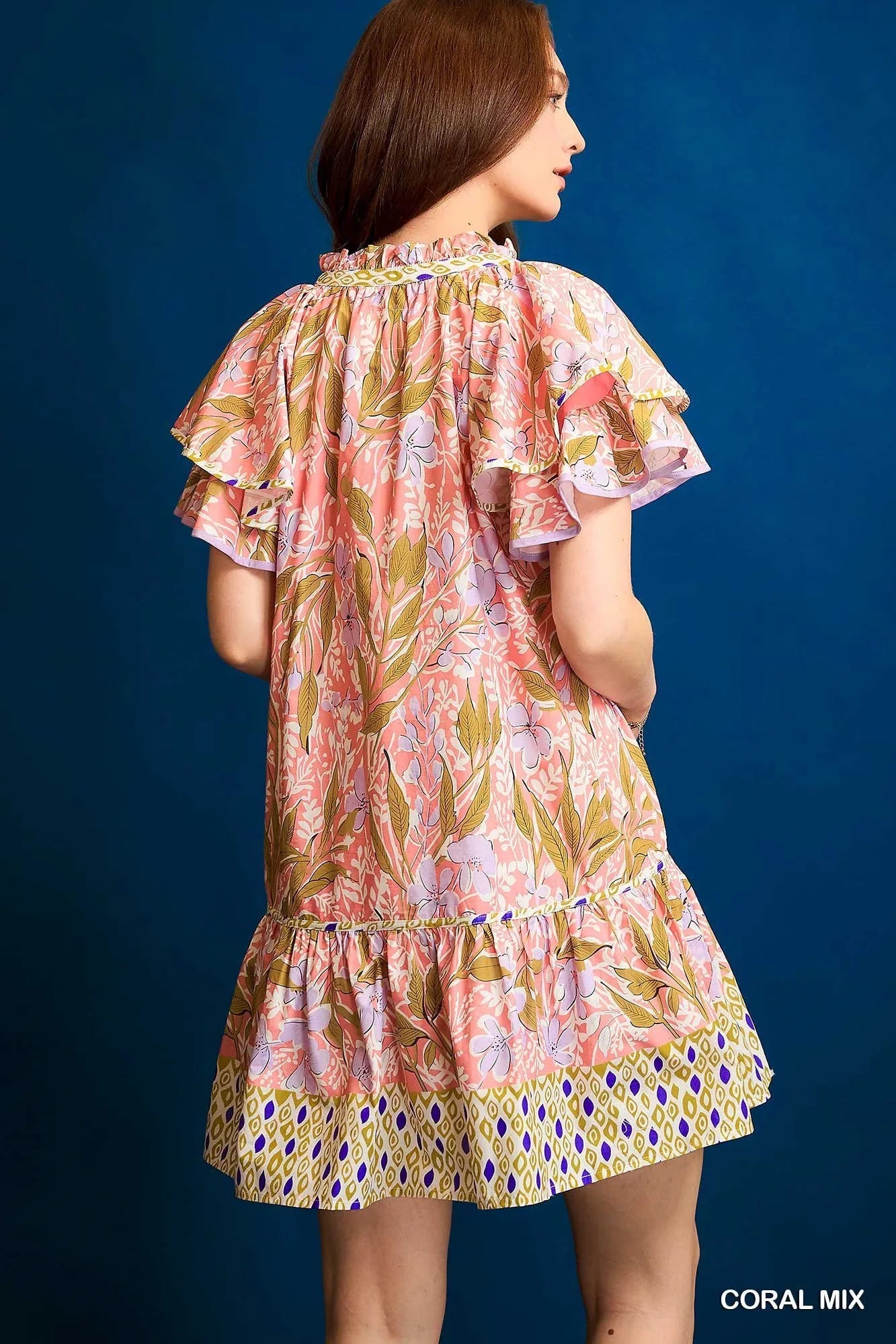Umgee Floral Ruffle - Sleeve Tunic Dress - PBNJ FASHIONS