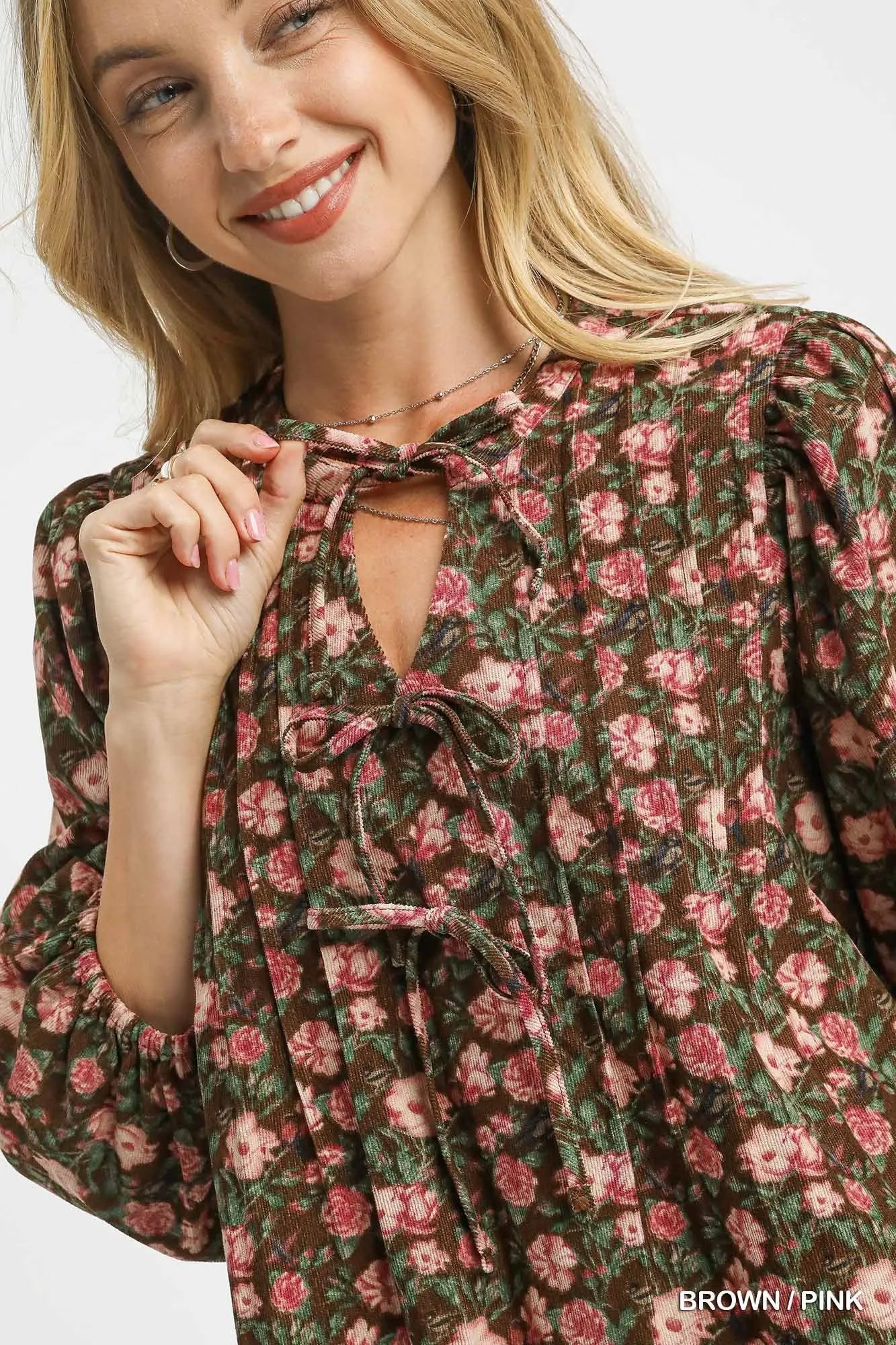 Umgee Floral Tie - Neck Babydoll Dress - PBNJ FASHIONS