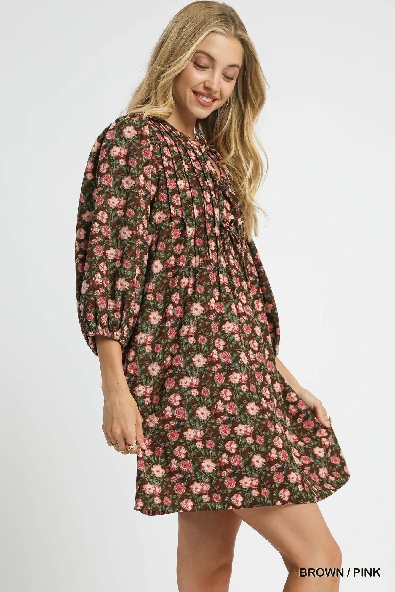 Umgee Floral Tie - Neck Babydoll Dress - PBNJ FASHIONS