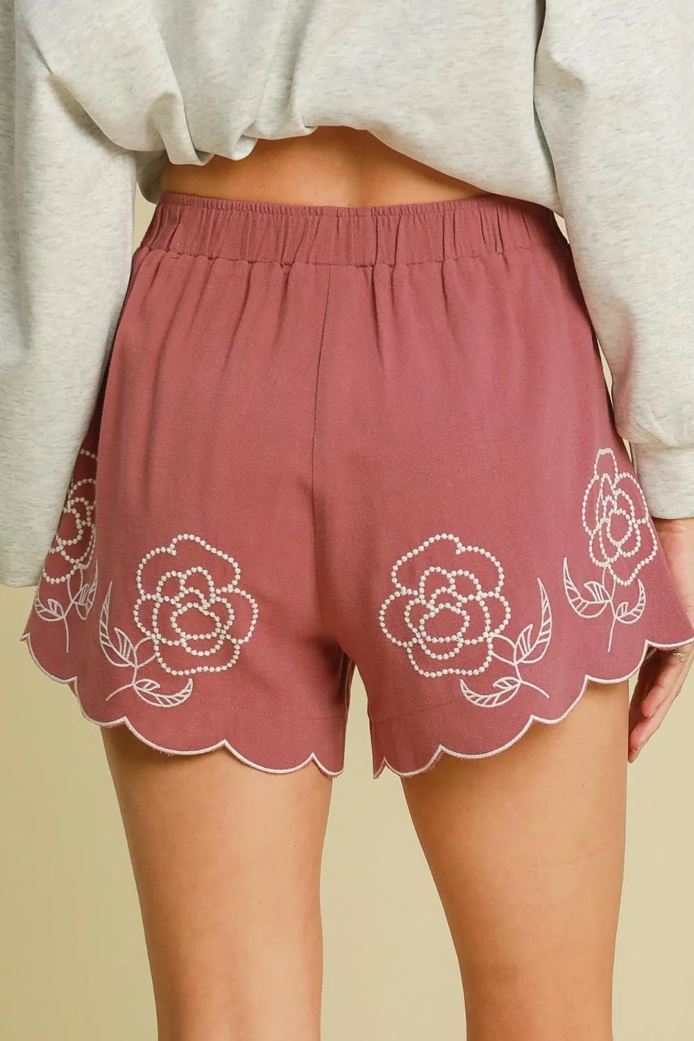 Umgee Full Size Linen Blend Shorts with Floral Embroidered Details Plus Size - PBNJ FASHIONS
