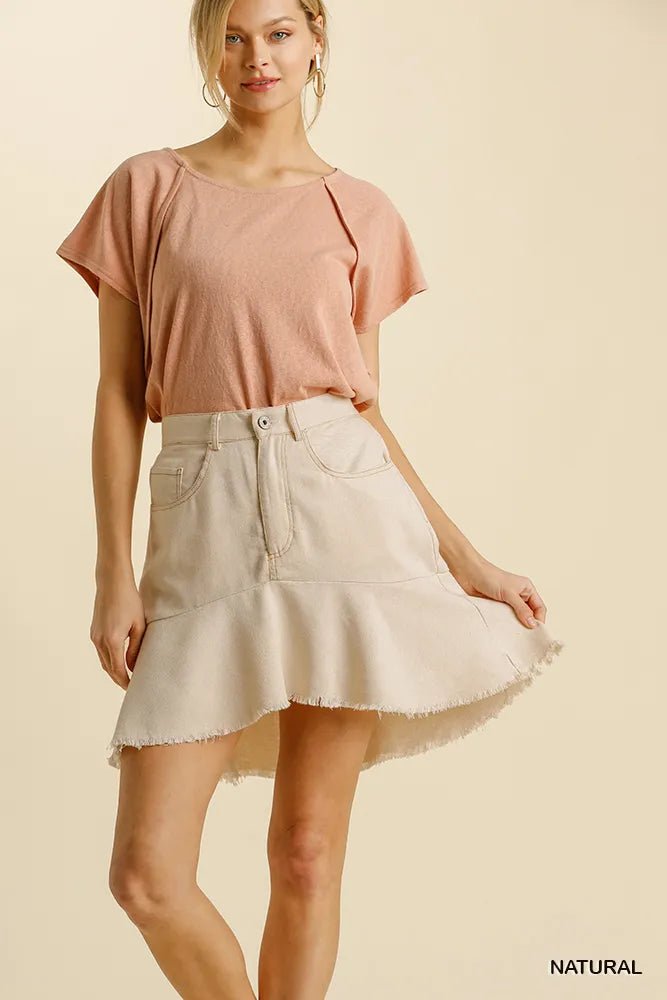 Umgee Linen Blend 5 Pockets High Low Skirt with Frayed Hem - PBNJ FASHIONS