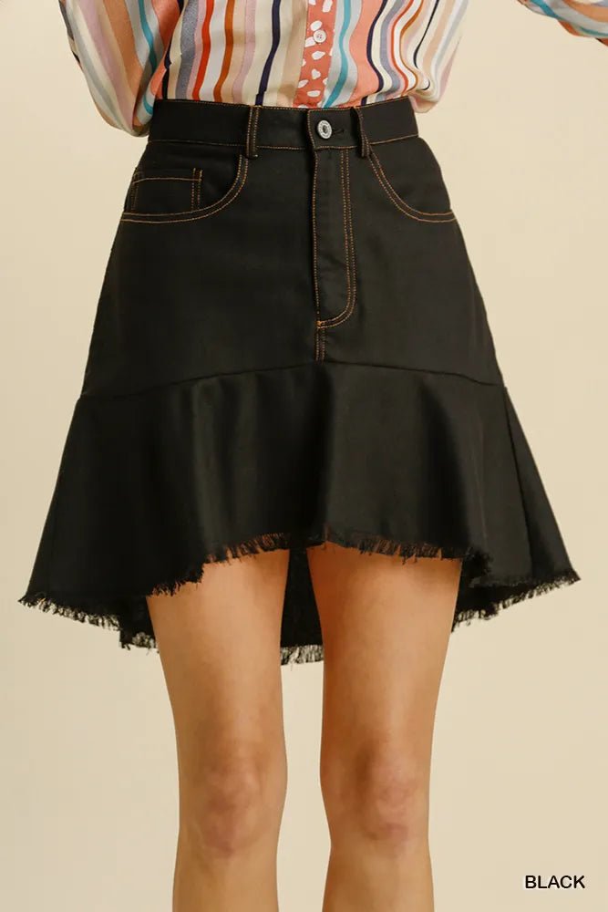 Umgee Linen Blend 5 Pockets High Low Skirt with Frayed Hem - PBNJ FASHIONS