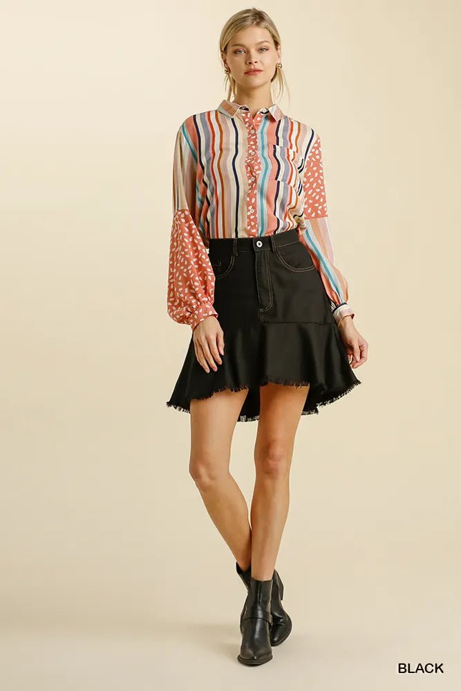 Umgee Linen Blend 5 Pockets High Low Skirt with Frayed Hem - PBNJ FASHIONS