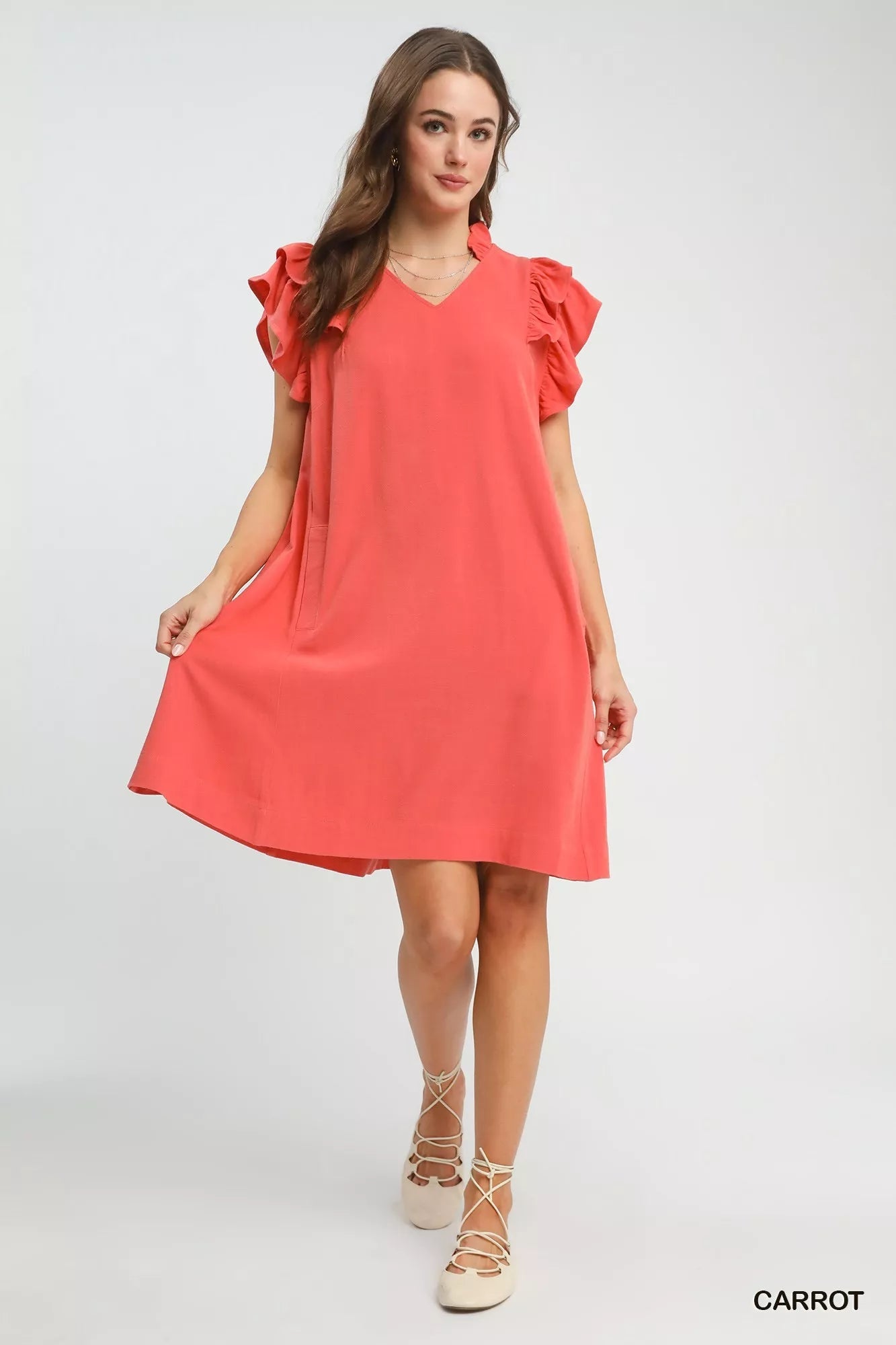 Umgee Linen Flutter Sleeve Shift Dress with Pockets - PBNJ FASHIONS
