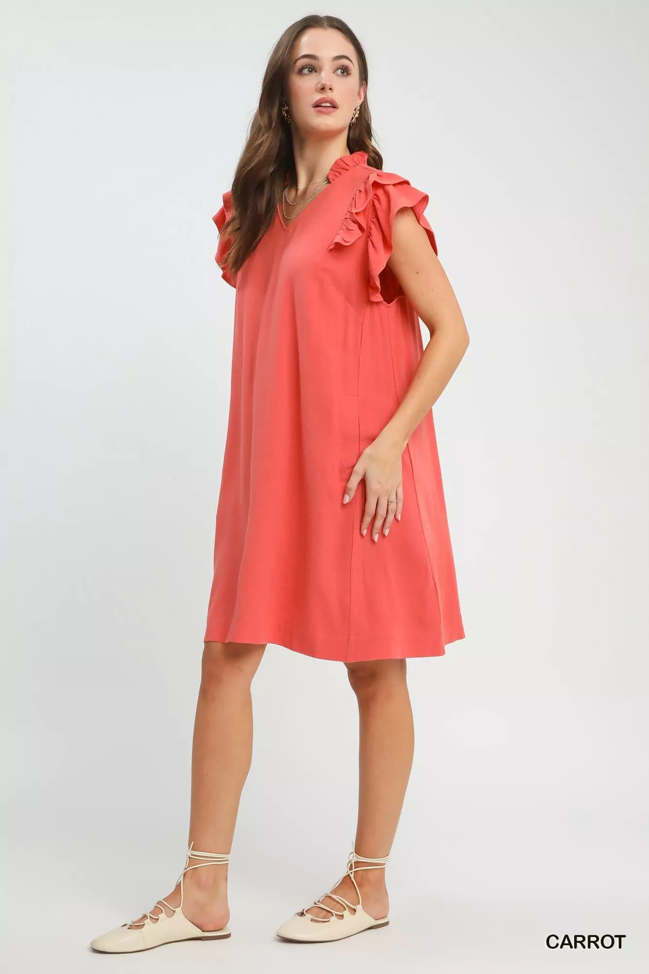 Umgee Linen Flutter Sleeve Shift Dress with Pockets - PBNJ FASHIONS