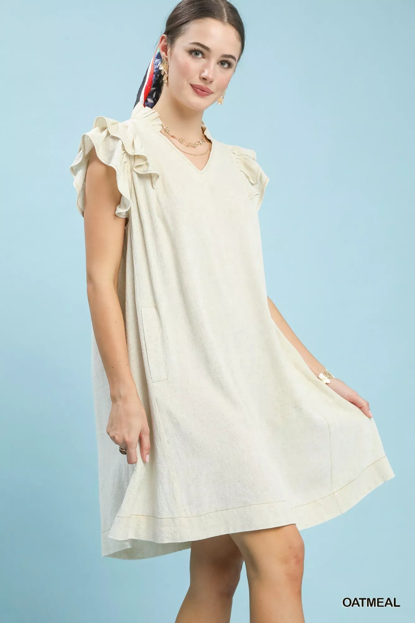 Umgee Linen Flutter Sleeve Shift Dress with Pockets - PBNJ FASHIONS