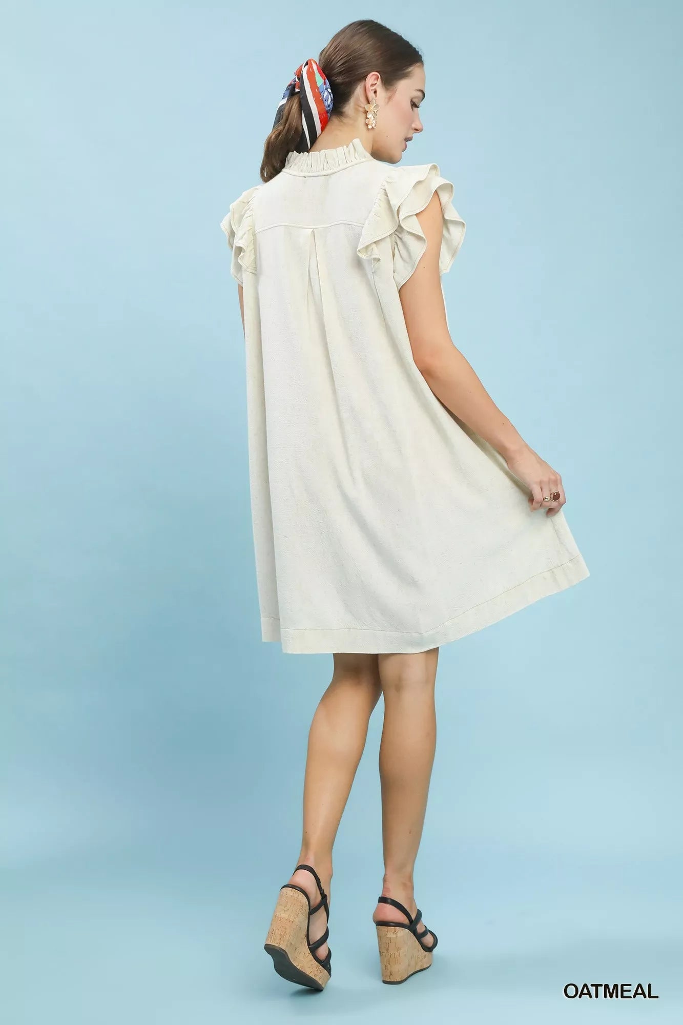 Umgee Linen Flutter Sleeve Shift Dress with Pockets - PBNJ FASHIONS