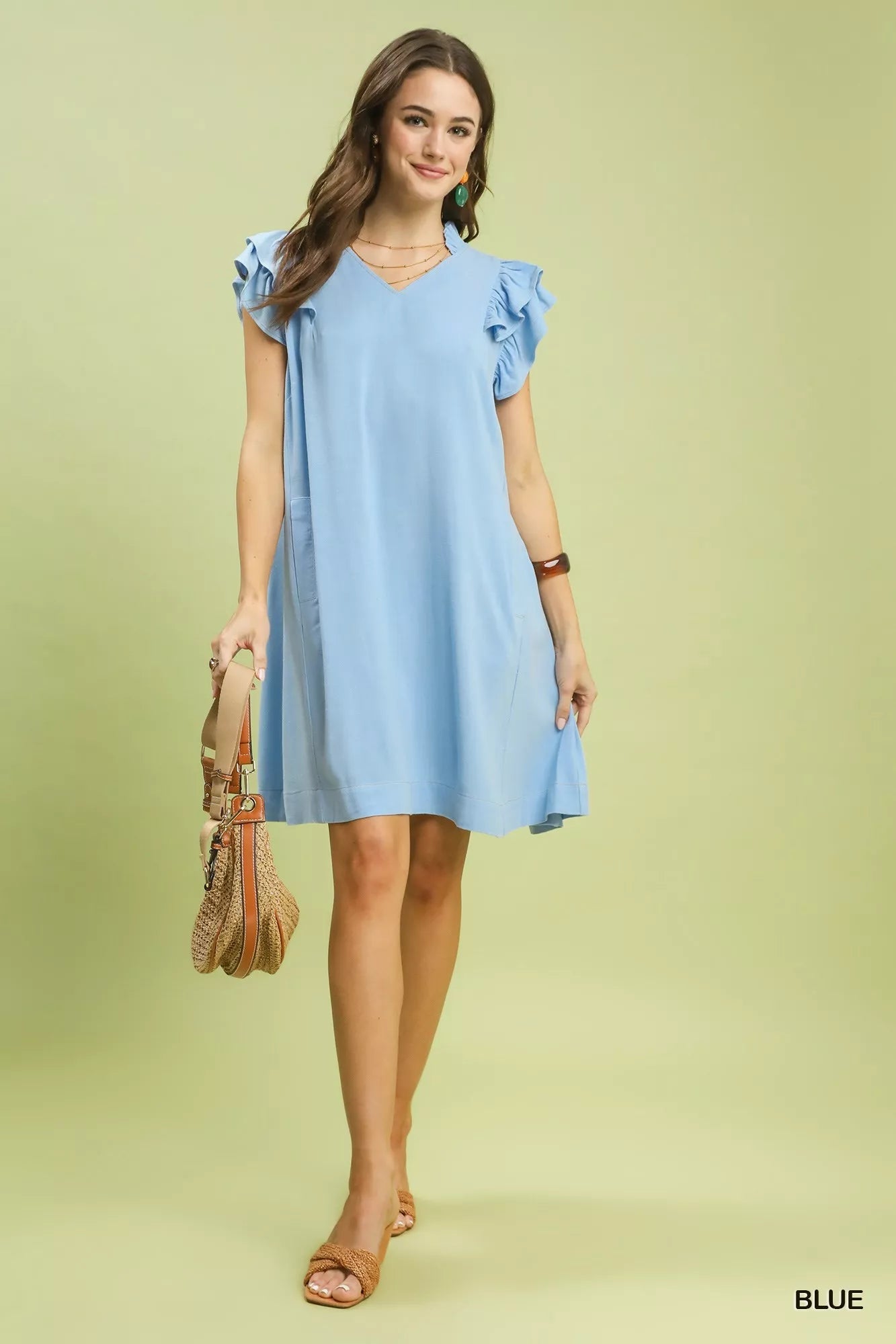 Umgee Linen Flutter Sleeve Shift Dress with Pockets - PBNJ FASHIONS