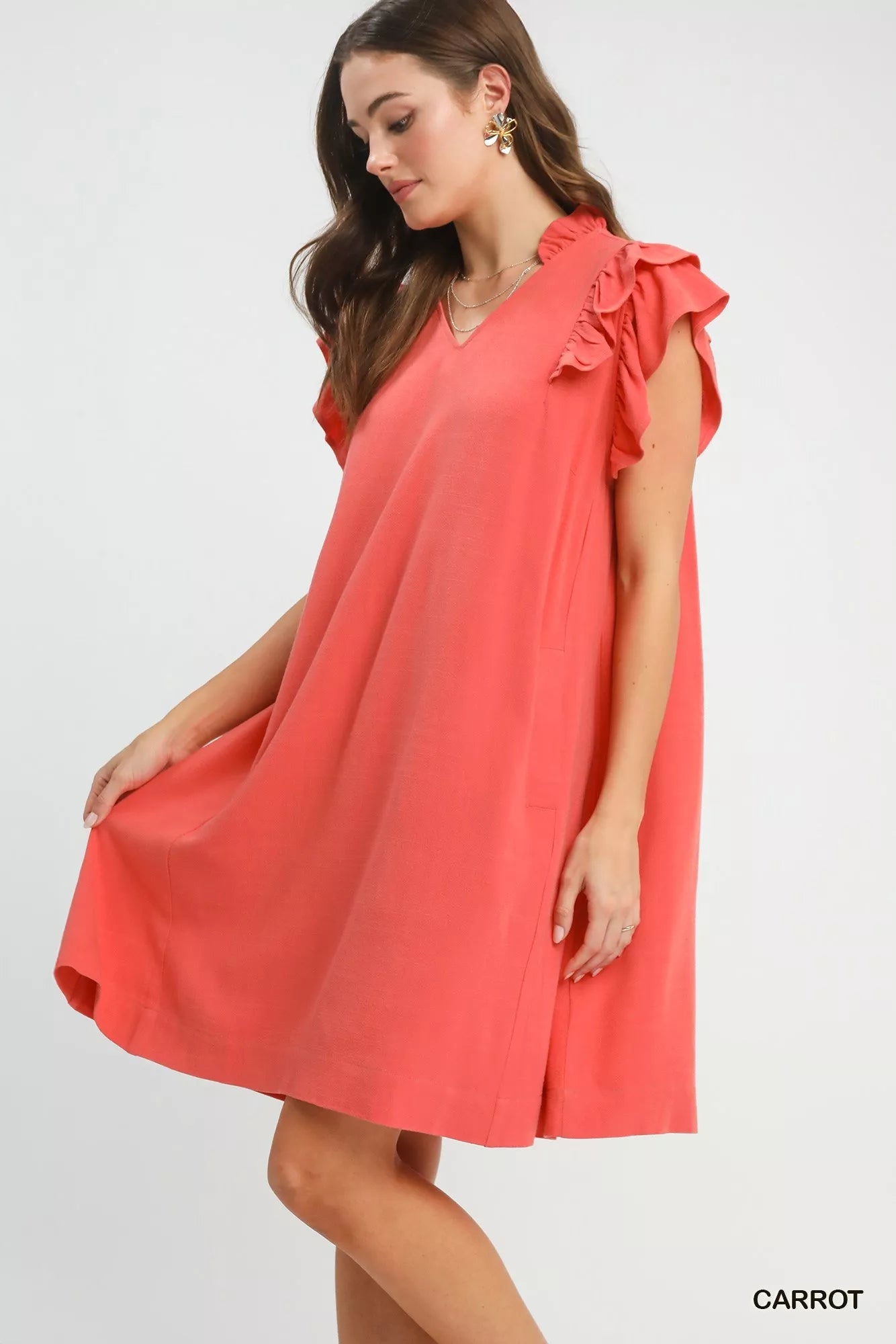 Umgee Linen Flutter Sleeve Shift Dress with Pockets - PBNJ FASHIONS