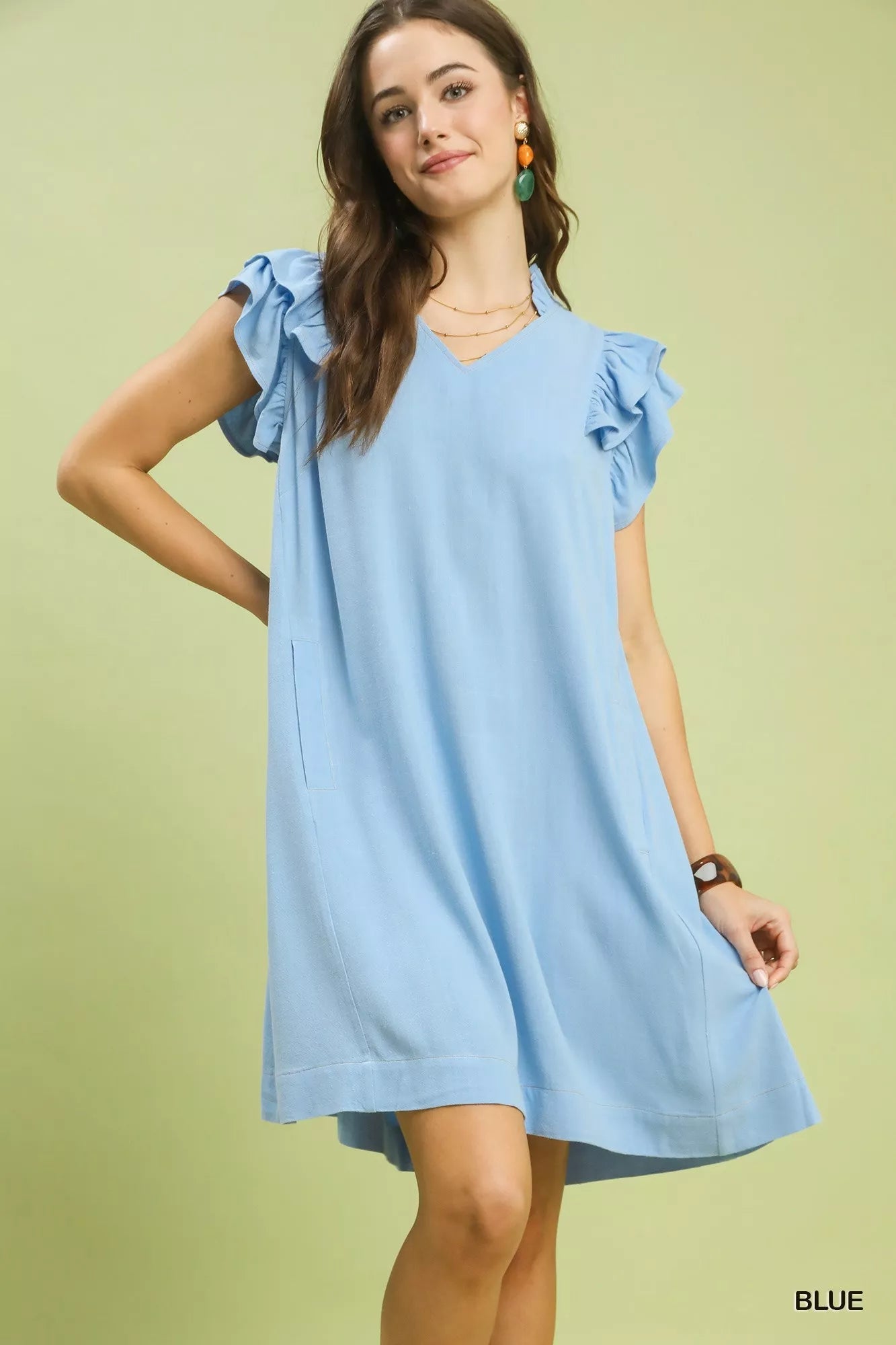 Umgee Linen Flutter Sleeve Shift Dress with Pockets - PBNJ FASHIONS