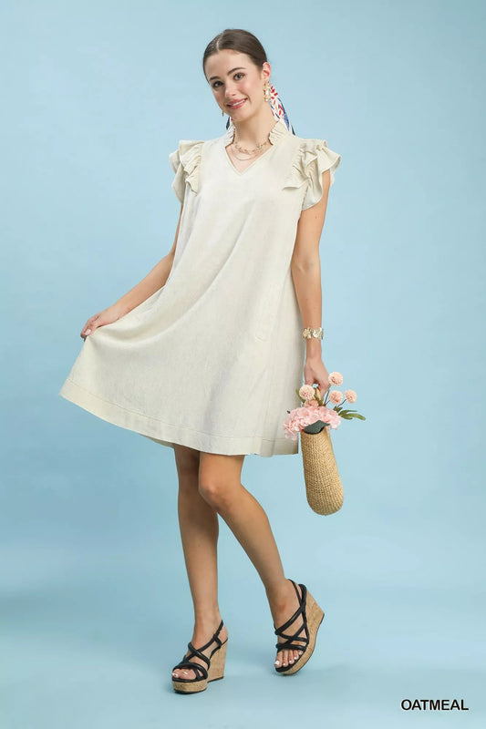 Umgee Linen Flutter Sleeve Shift Dress with Pockets - PBNJ FASHIONS