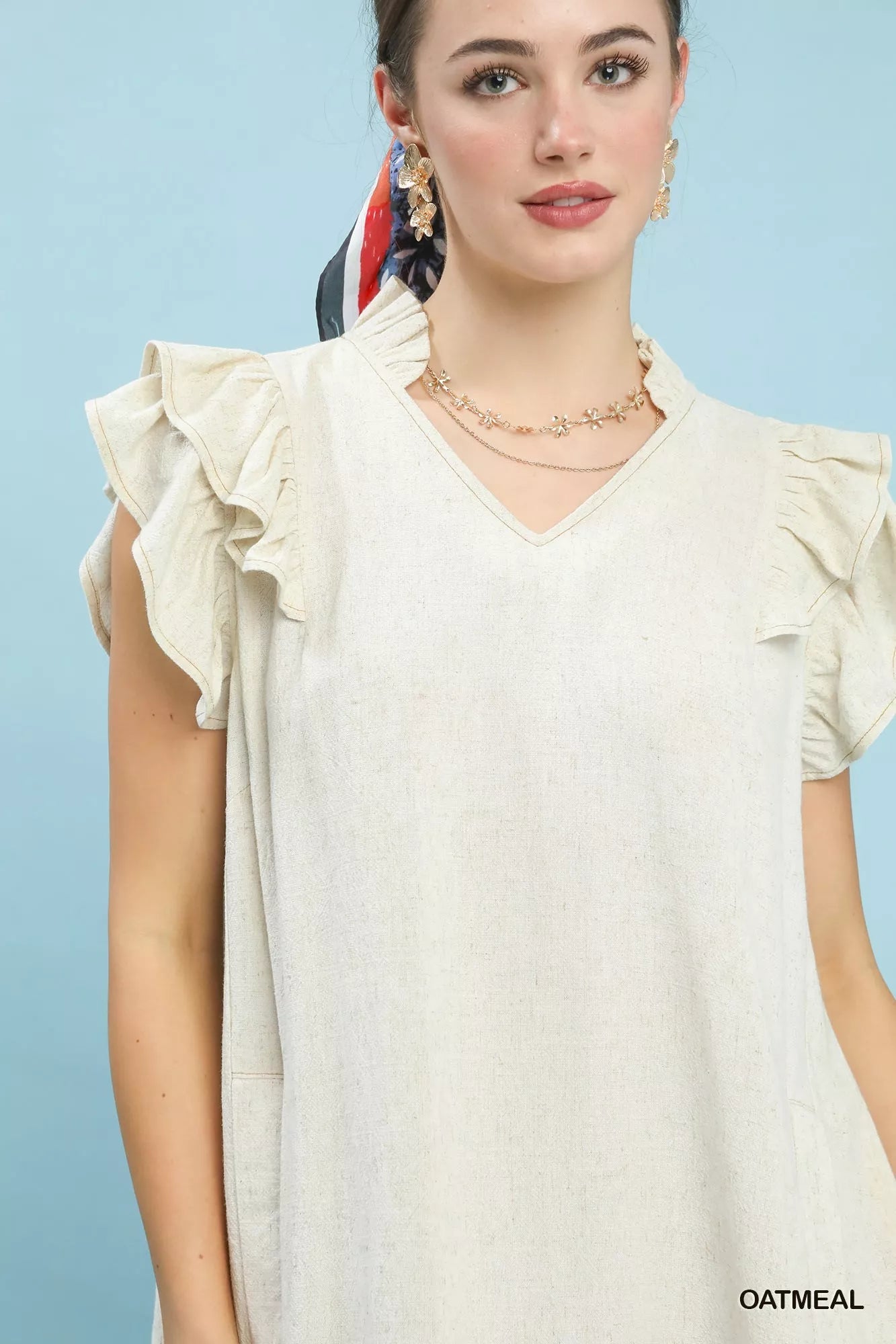 Umgee Linen Flutter Sleeve Shift Dress with Pockets - PBNJ FASHIONS