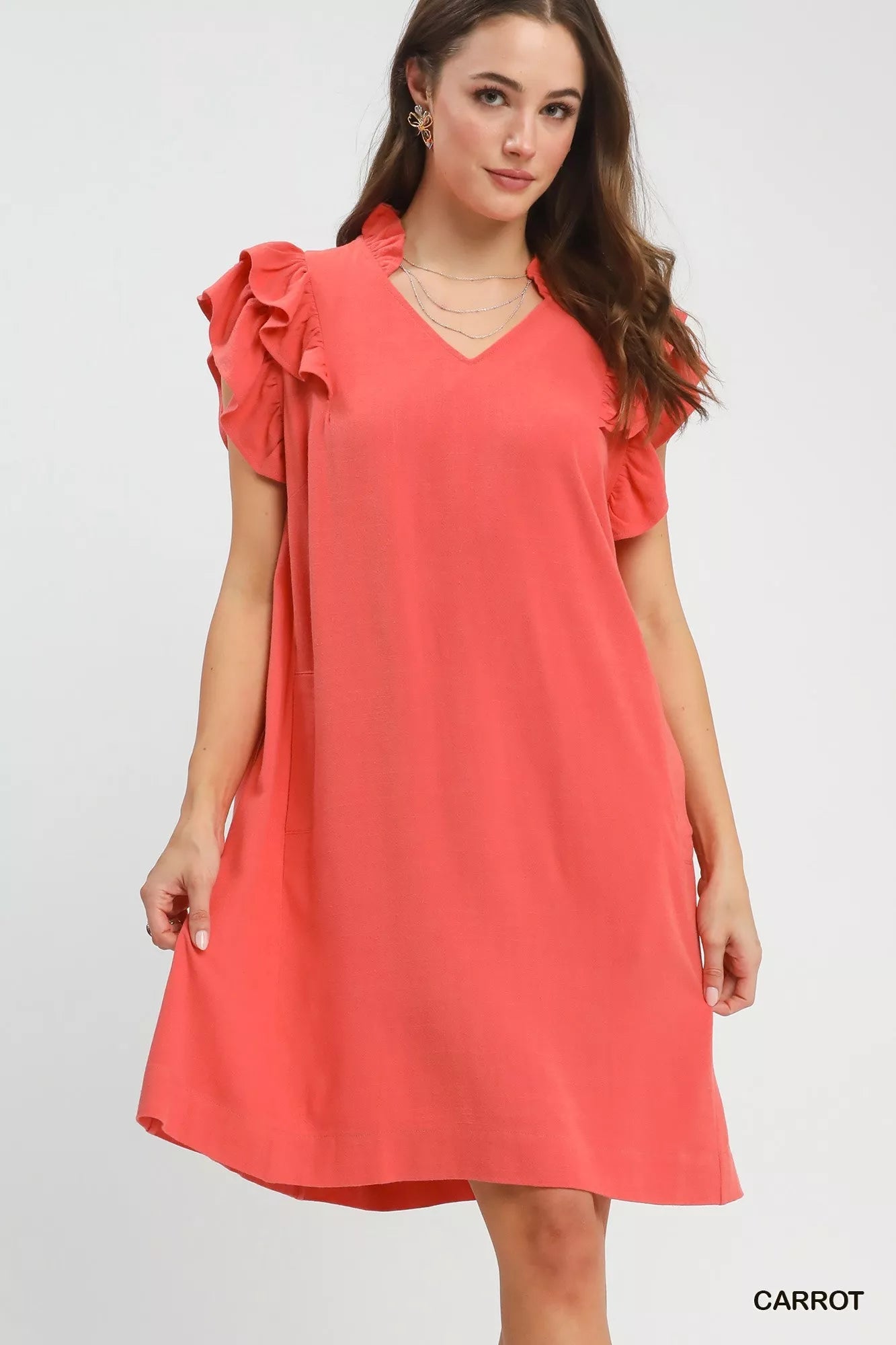 Umgee Linen Flutter Sleeve Shift Dress with Pockets - PBNJ FASHIONS