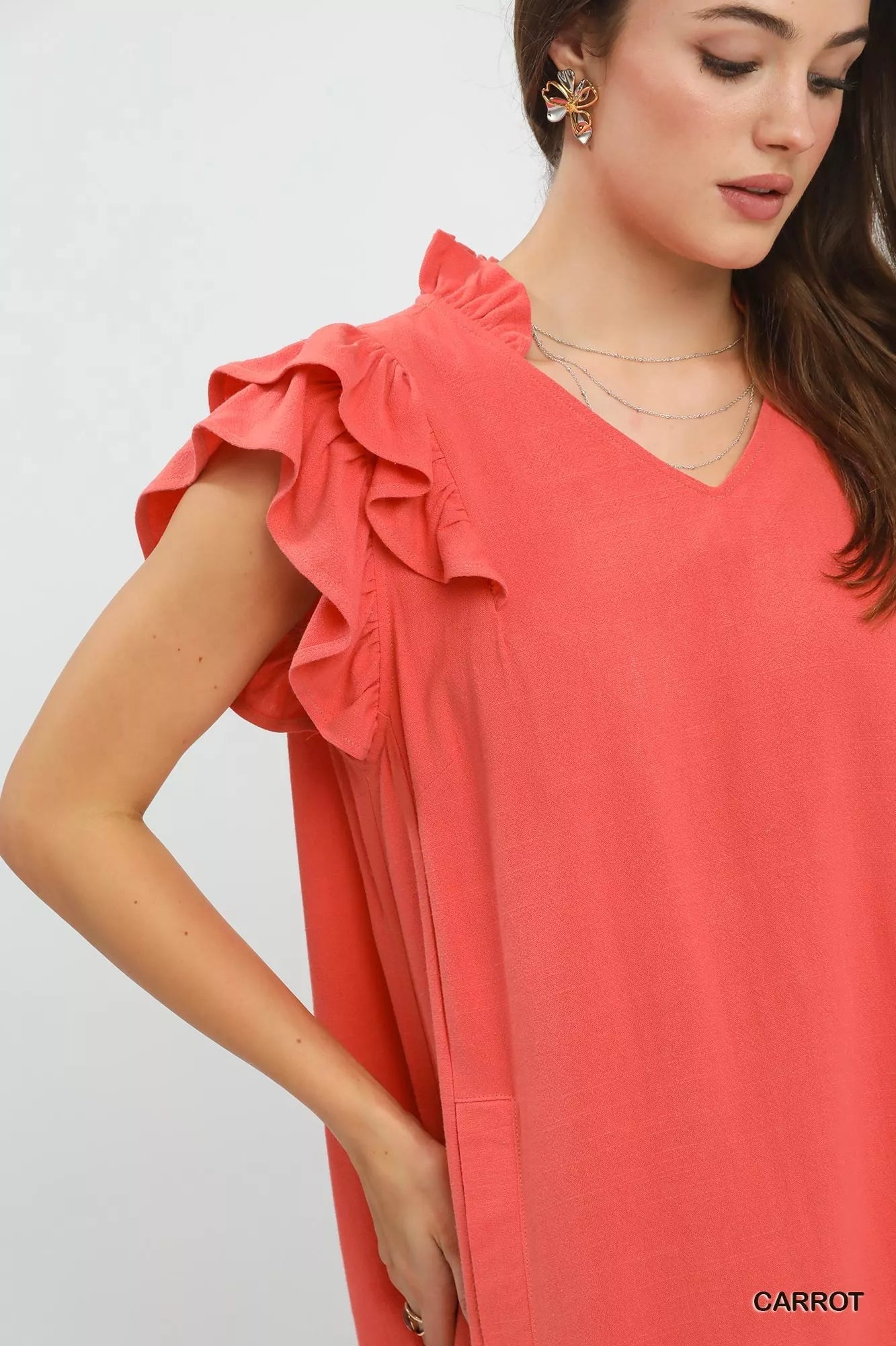 Umgee Linen Flutter Sleeve Shift Dress with Pockets - PBNJ FASHIONS