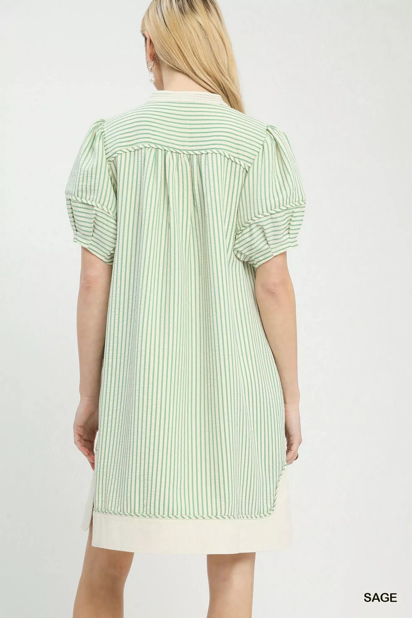 Umgee Pinstripe Shift Dress with Contrast Trim - PBNJ FASHIONS