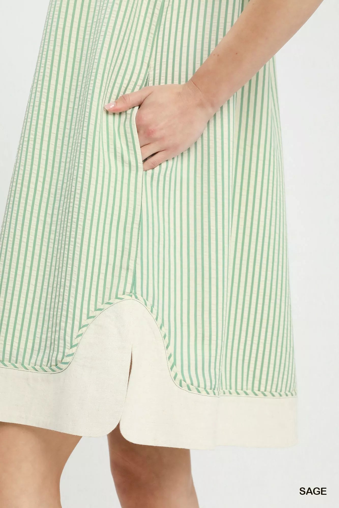 Umgee Pinstripe Shift Dress with Contrast Trim - PBNJ FASHIONS